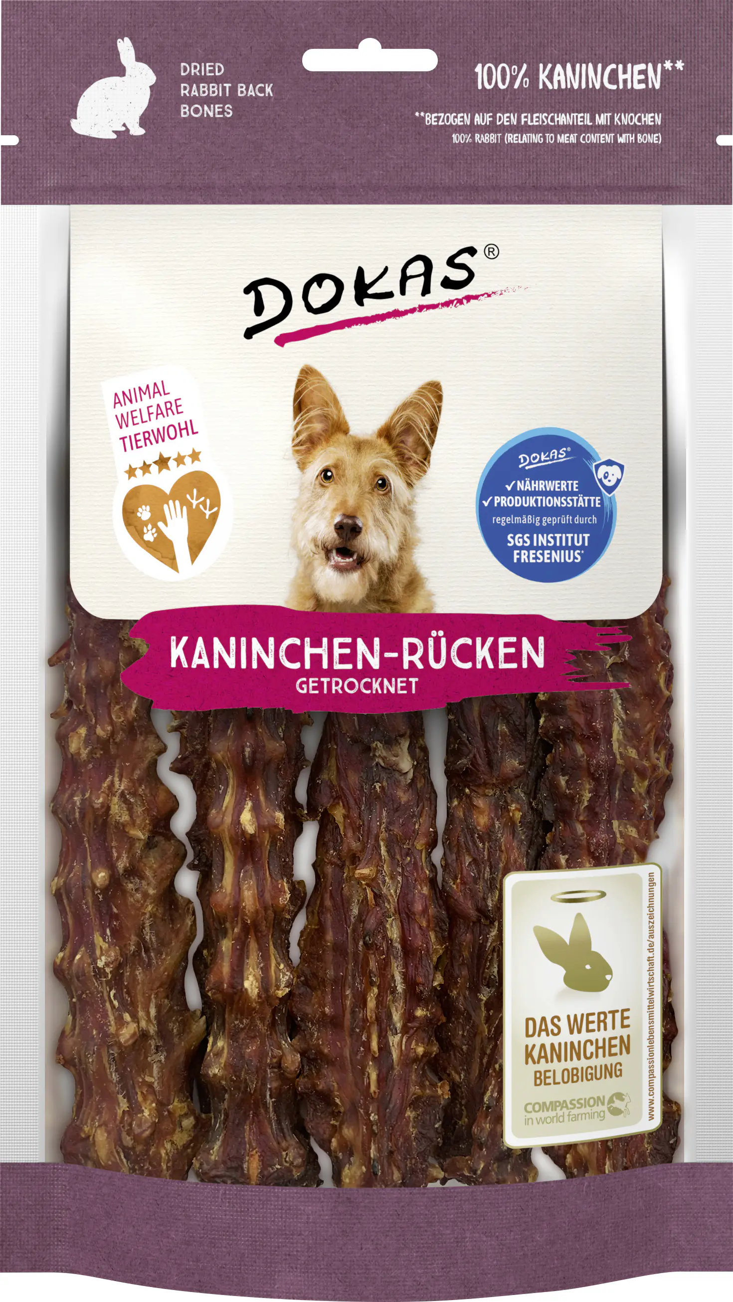 Dokas Hundesnack Adult getreidefrei 120 g Kaninchenrücken