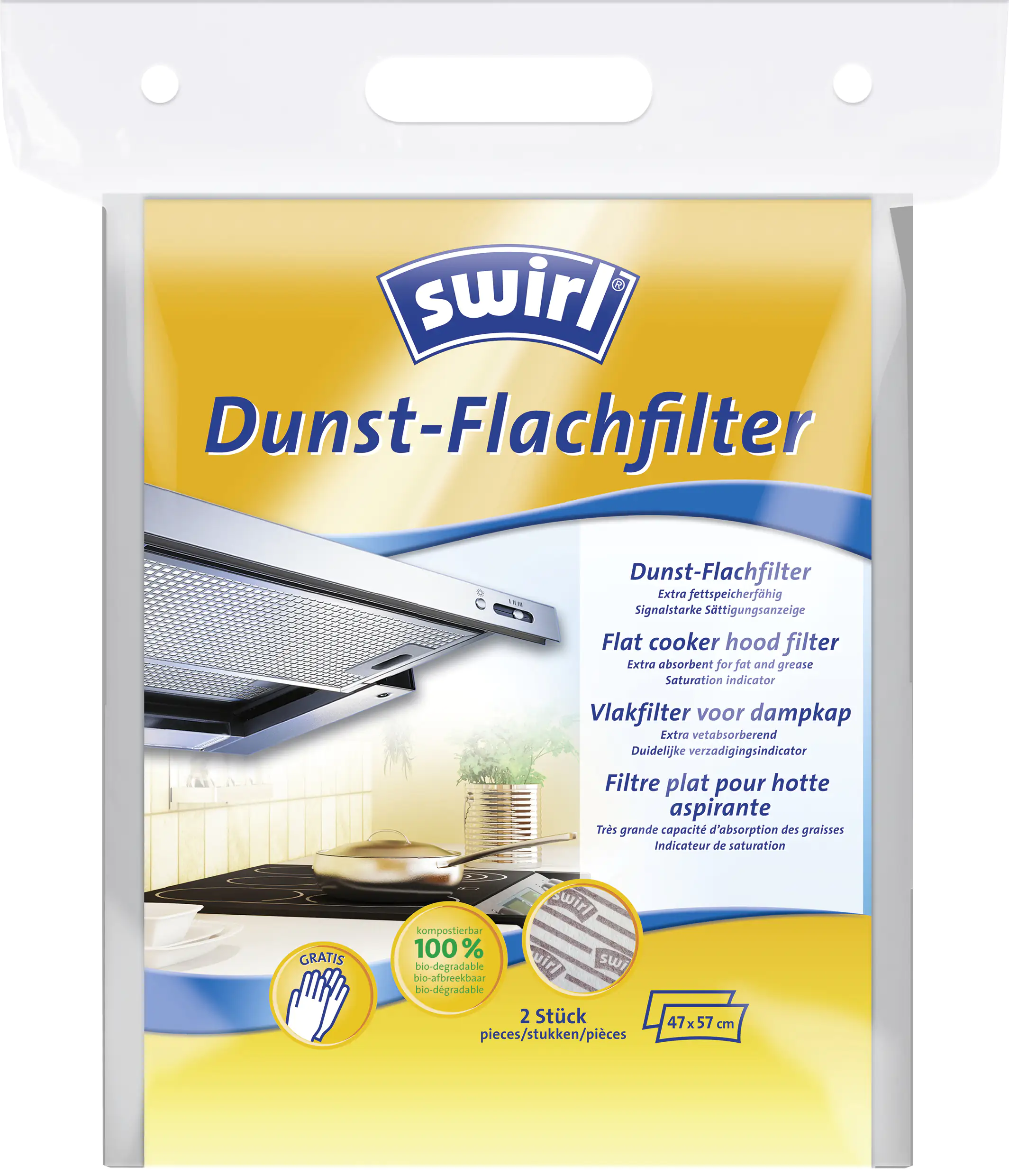 Swirl Dunst-Flachfilter mit Handschuhen 47 x 57 cm, 2 Stück