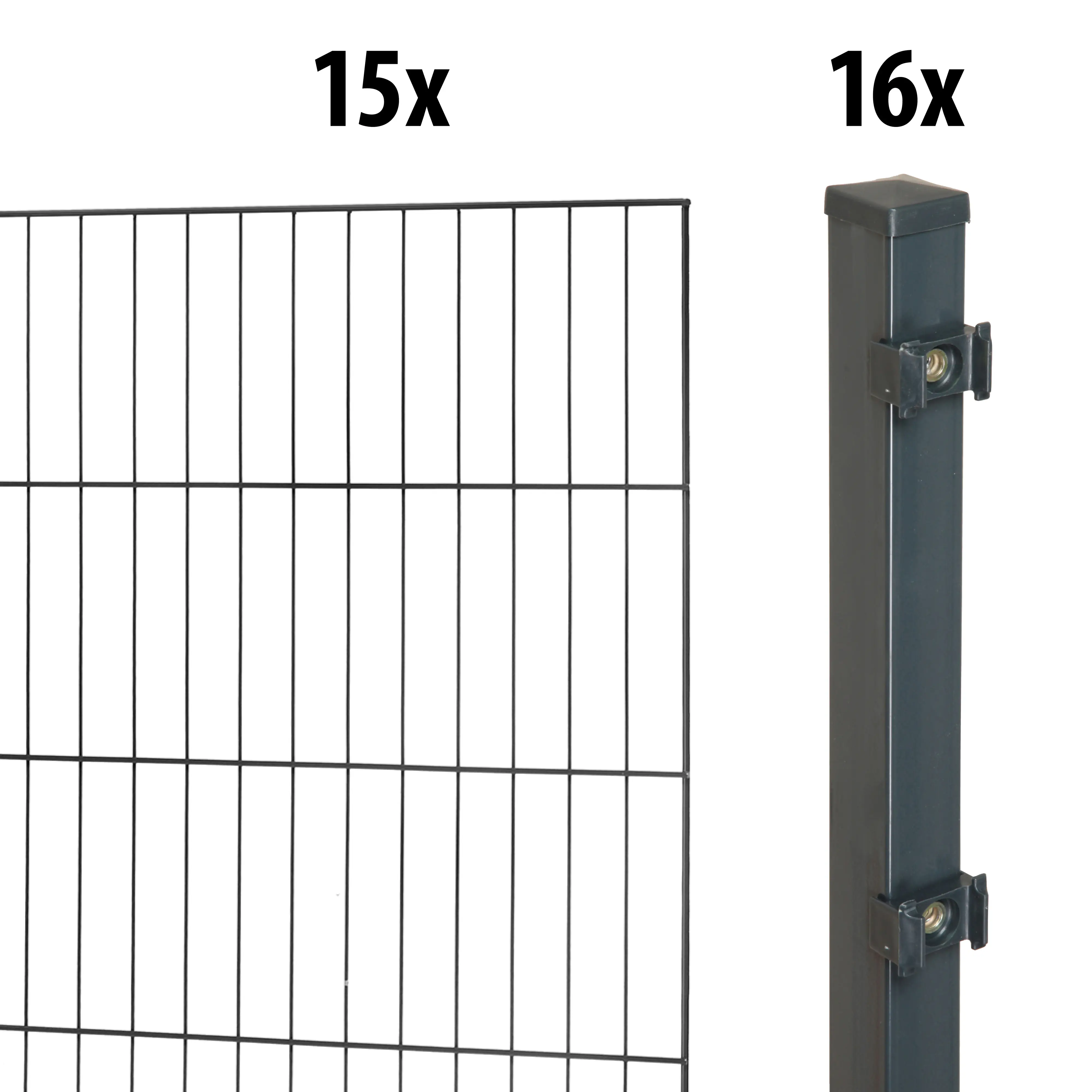 Floraworld Einstabmatten-Zaun Set Classic 30 m 200 x 125 cm inkl. 16 Pfosten 170 cm anthrazit