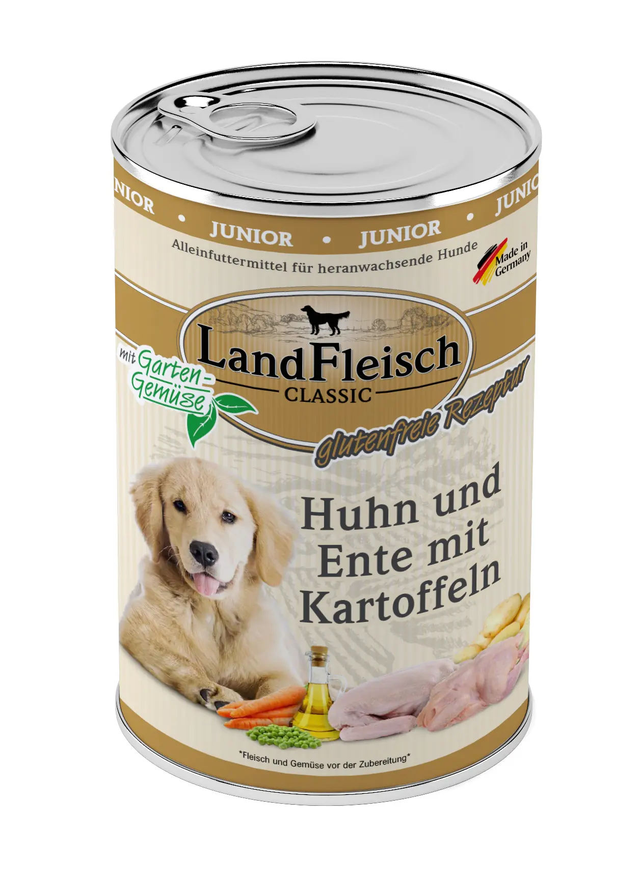 Landfleisch Dog Classic Hundenassfutter Junior 400 g Huhn, Ente & Kartoffeln