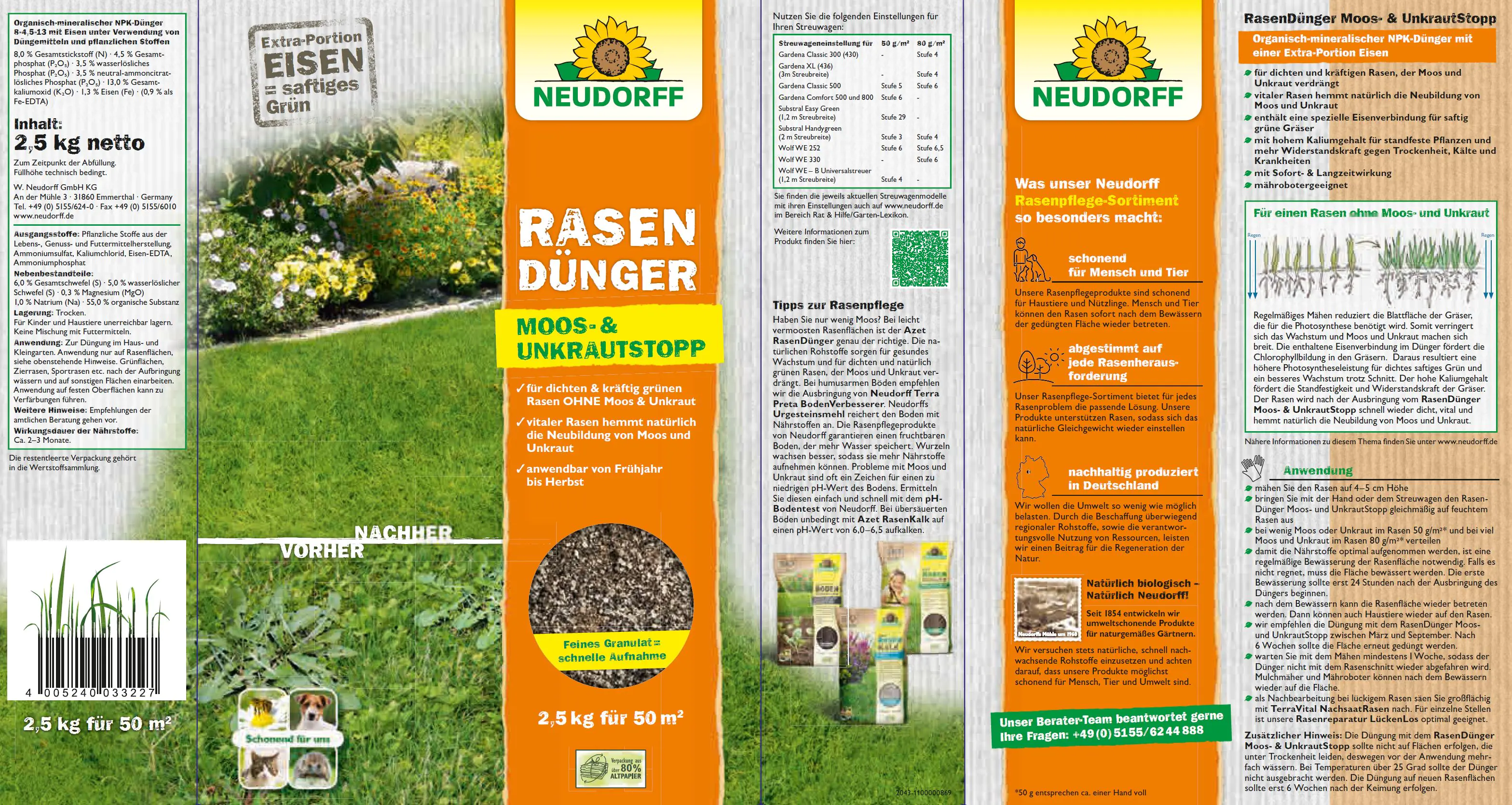 Neudorff Rasendünger Moos-& Unkrautstopp 2,5 kg