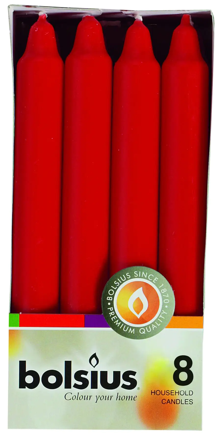 Bolsius Haushaltskerzen rot, Höhe 18 cm, Ø 2,13 cm, 8er Pack