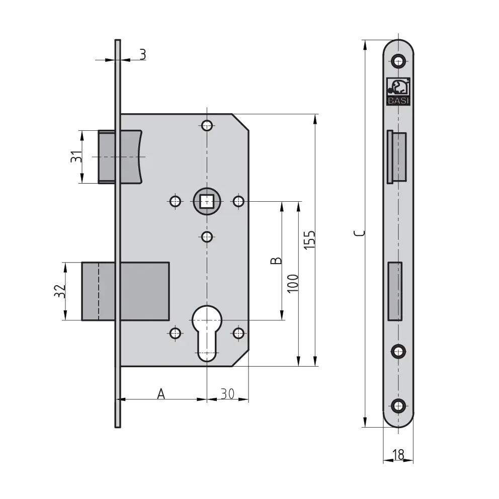 Basi Einsteckschloss ES 929 links