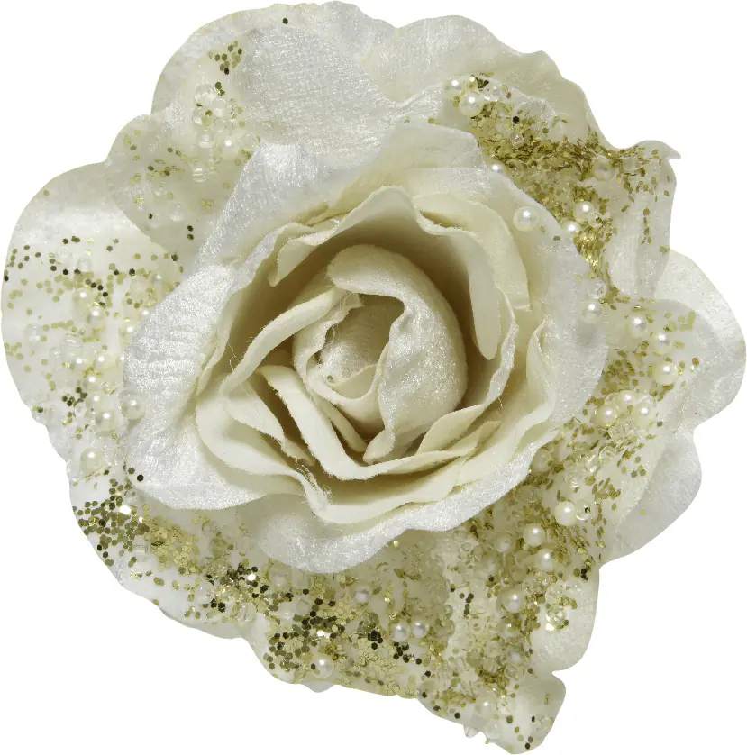 Kaemingk Rose auf Clip weiß