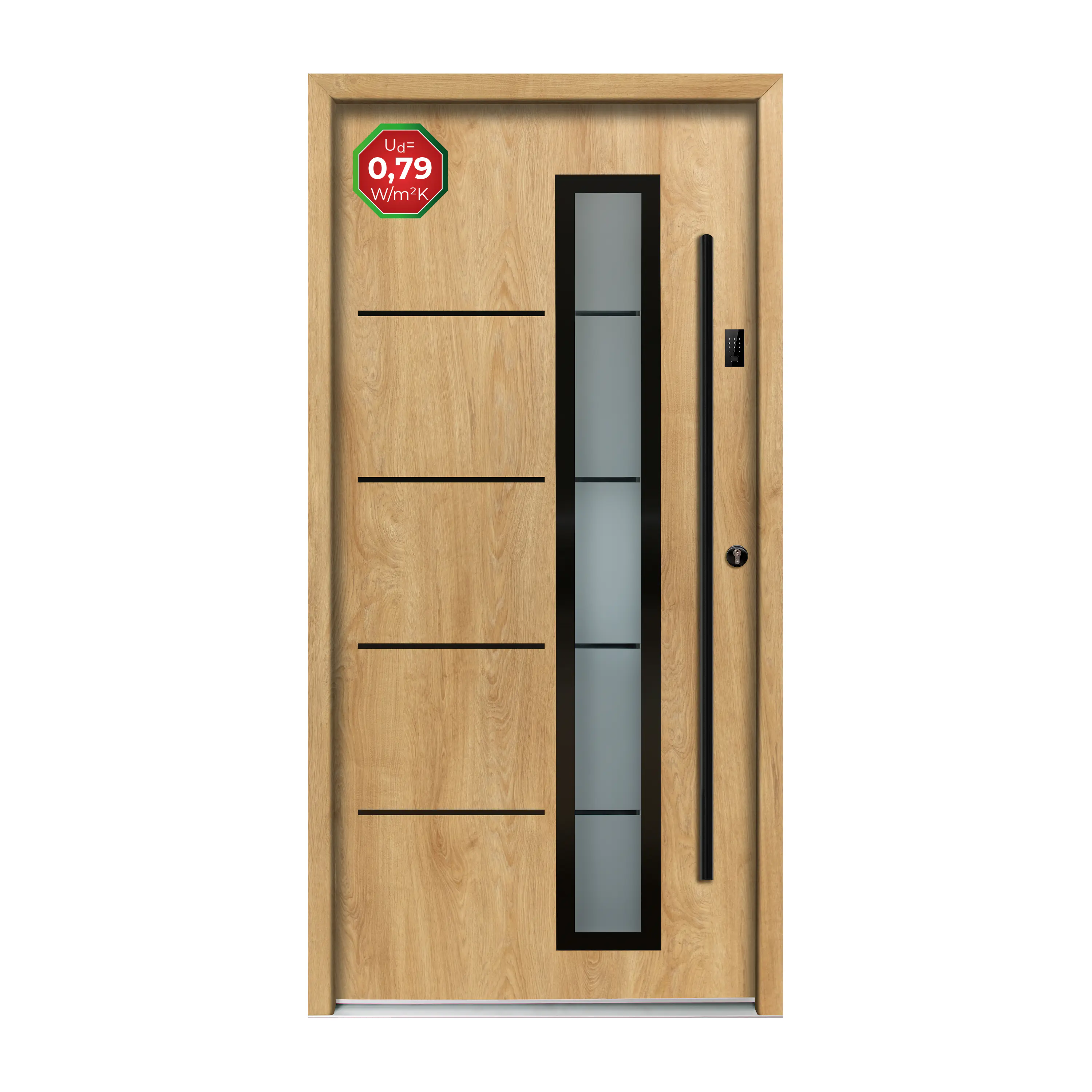 Splendoor Haustür Passivedoor Premium B06 Aluminium/Stahl Eiche BlackDesign DIN rechts 98 x 208 cm mit Tastatur & Fingerscan