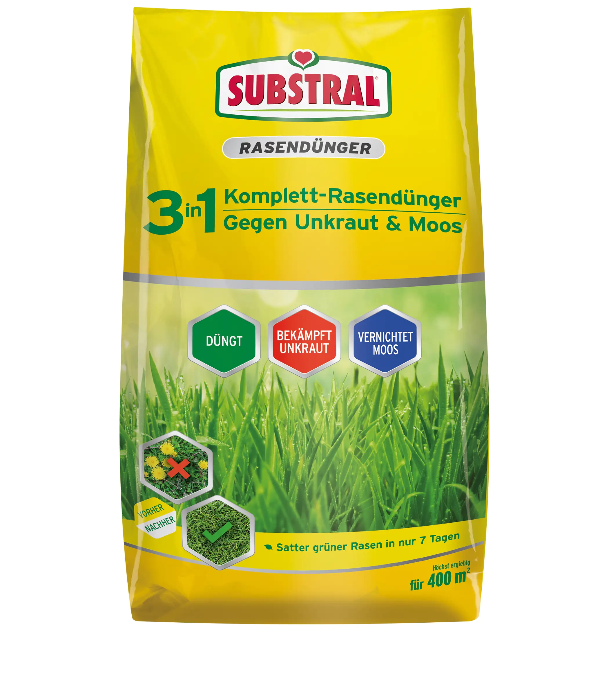 Substral 3 in 1 Komplett-Rasendünger gegen Unkraut & Moos für 400 m²
