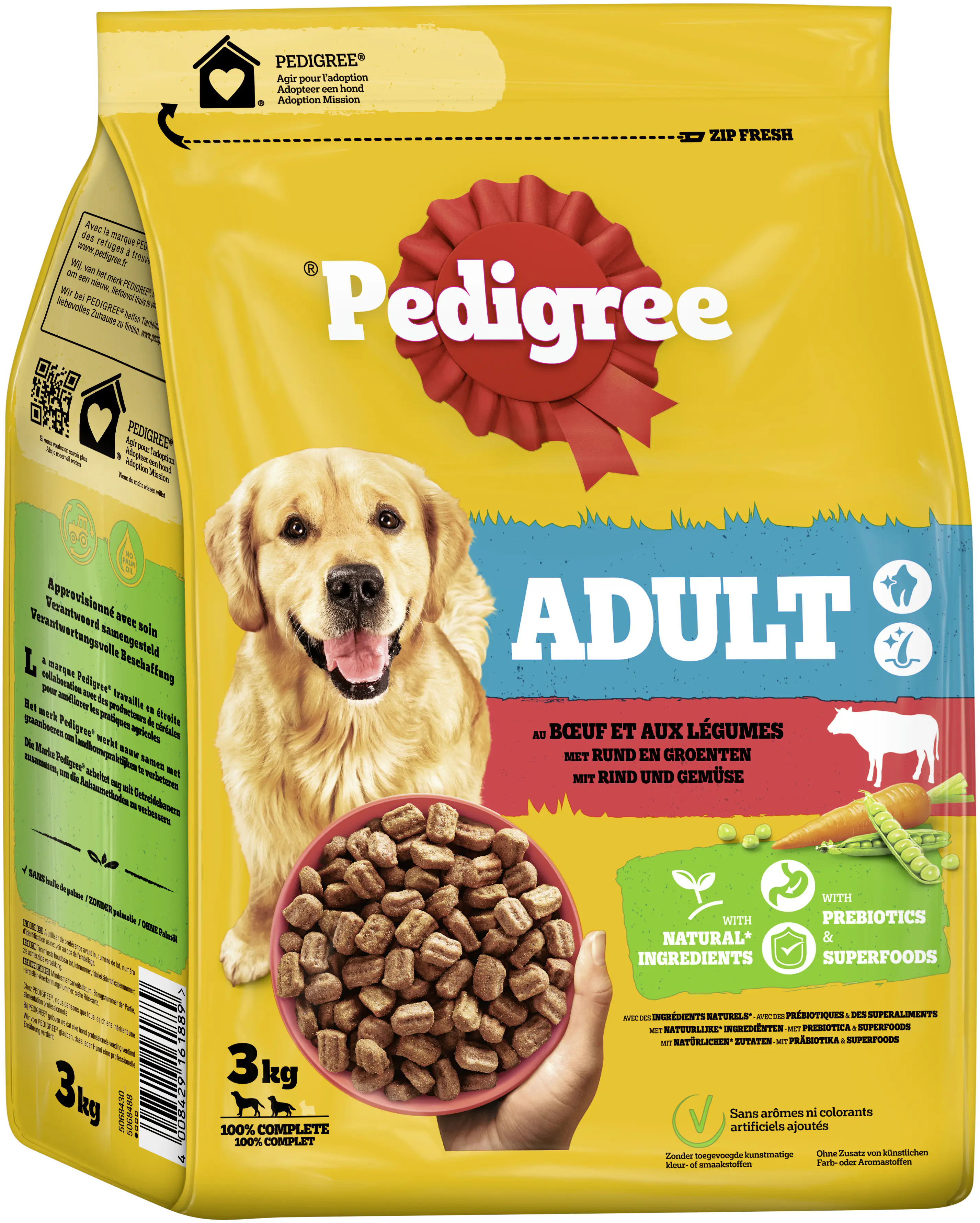 Pedigree Hundetrockenfutter Adult 3 kg Rind & Gemüse 
