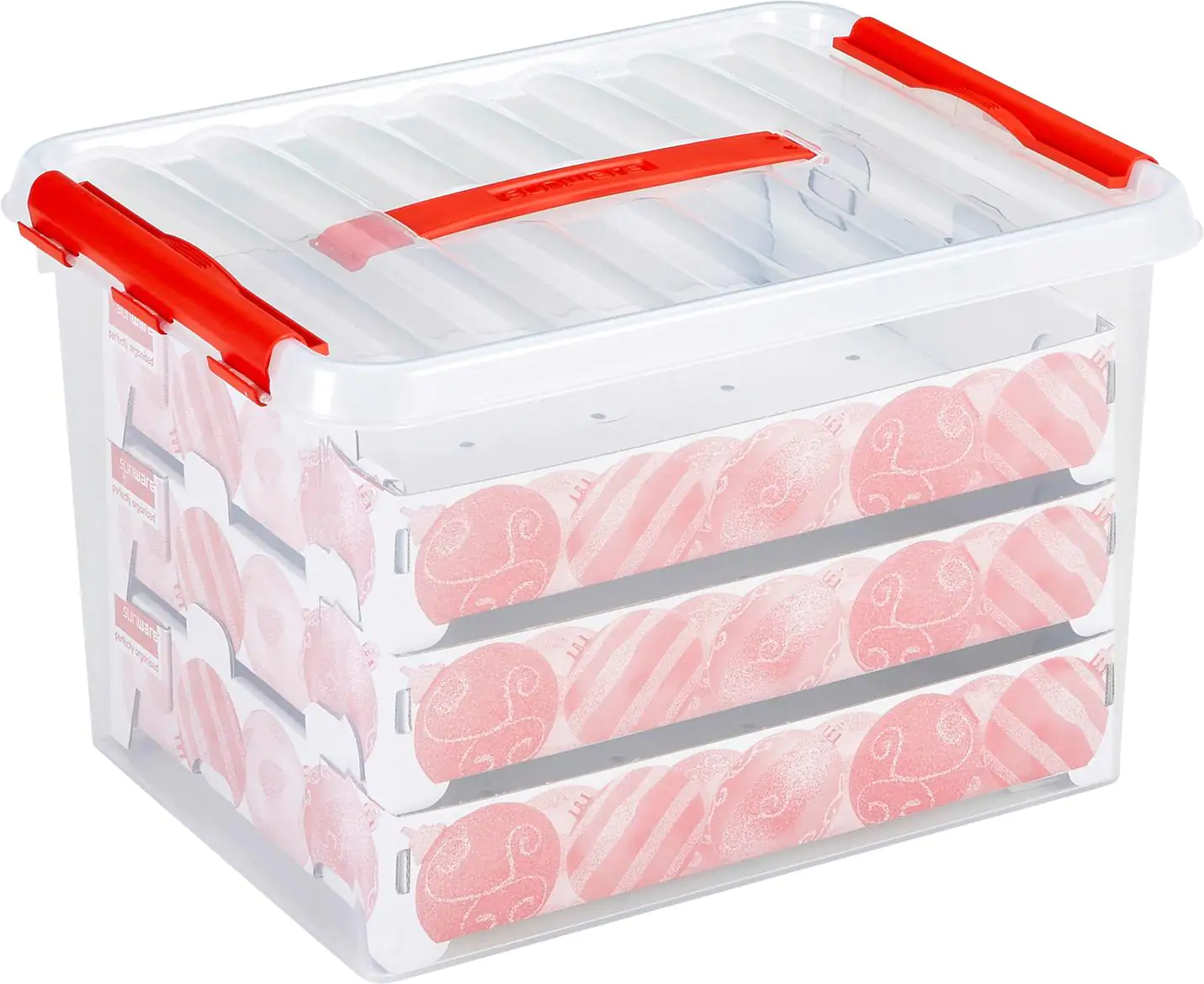 Sunware Weihnachtsbox Q-line 22L mit Einsatz für 60 Kugeln transparent rot Sunware Weihnachtsbox Q-line 22L mit Einsatz für 60 Kugeln transparent rot