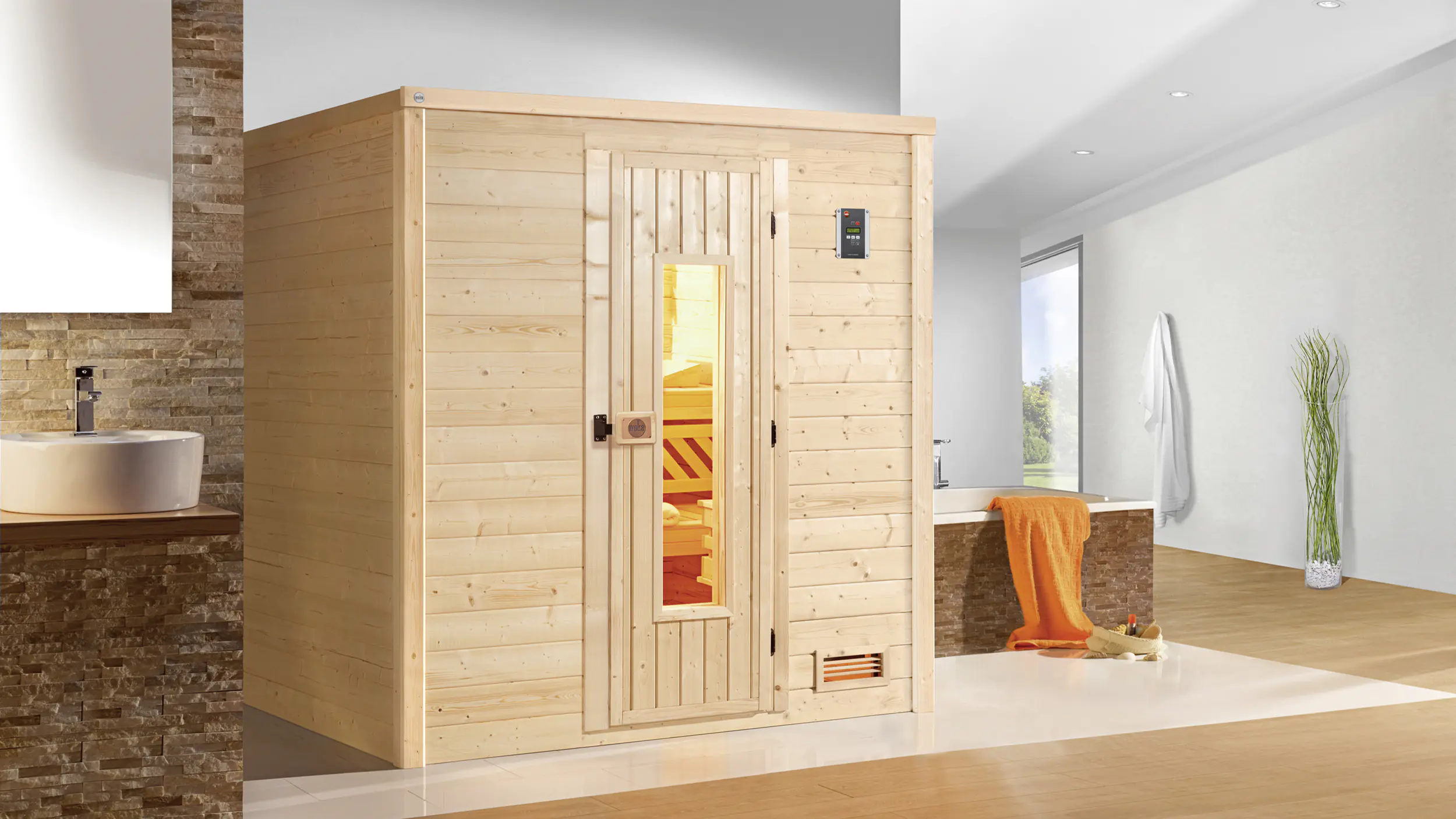 Weka Massivholzsauna Bergen 1.8 mit Holztür