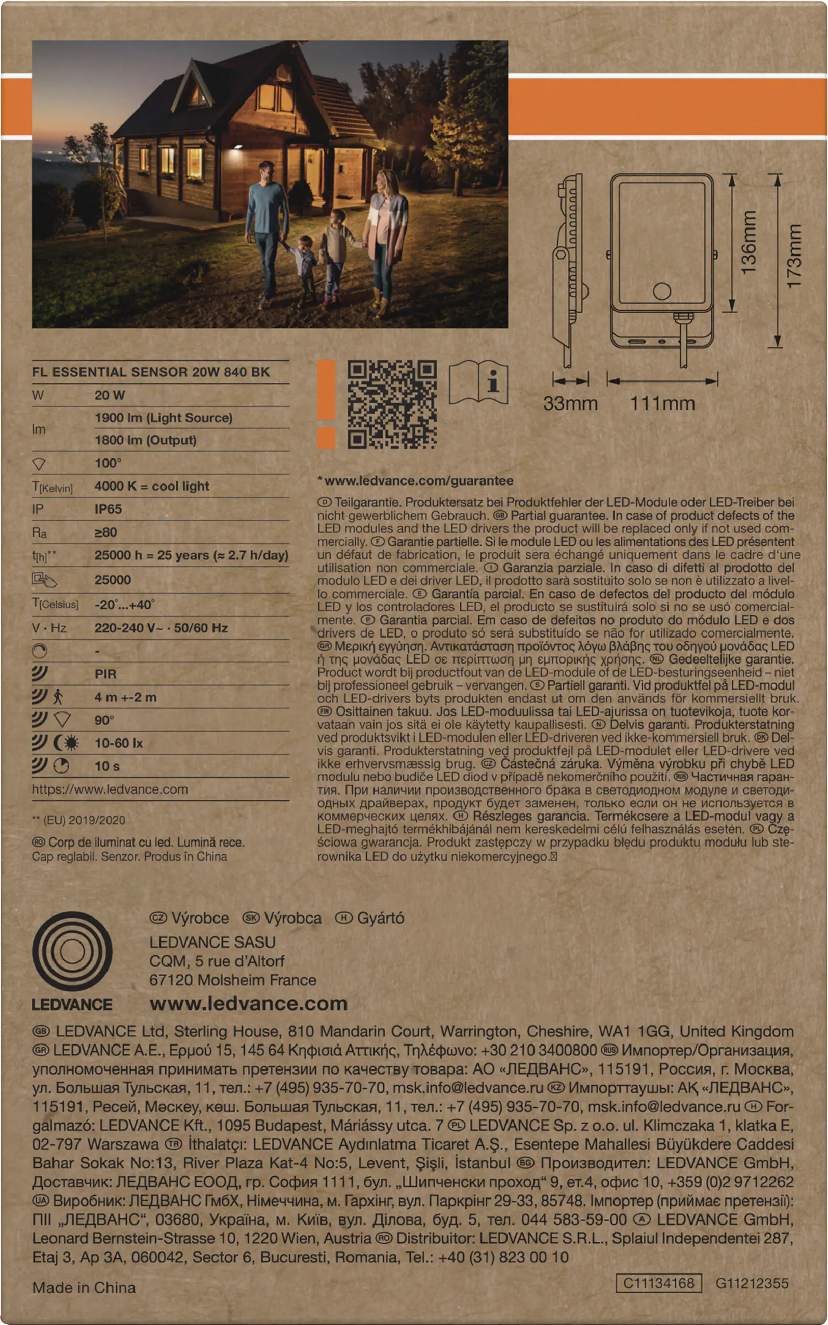 Osram LED-Außenleuchte Floodlight Essential mit Bewegungsmelder 17,3 cm neutralweiß schwarz