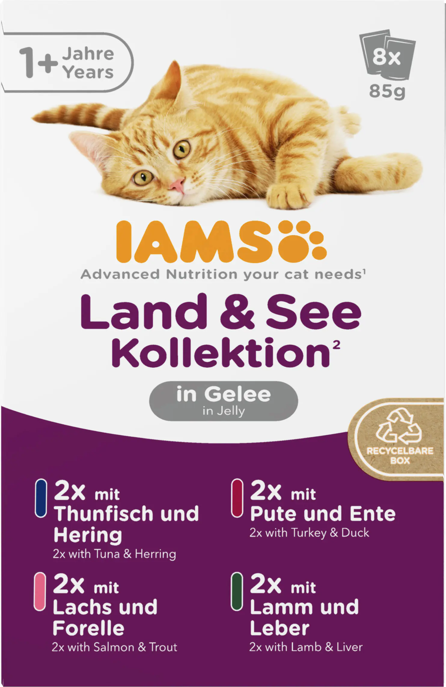 Iams Advanced Nutrition Katzennassfutter Adult 8 x 85 g Land & See Kollektion in Gelee