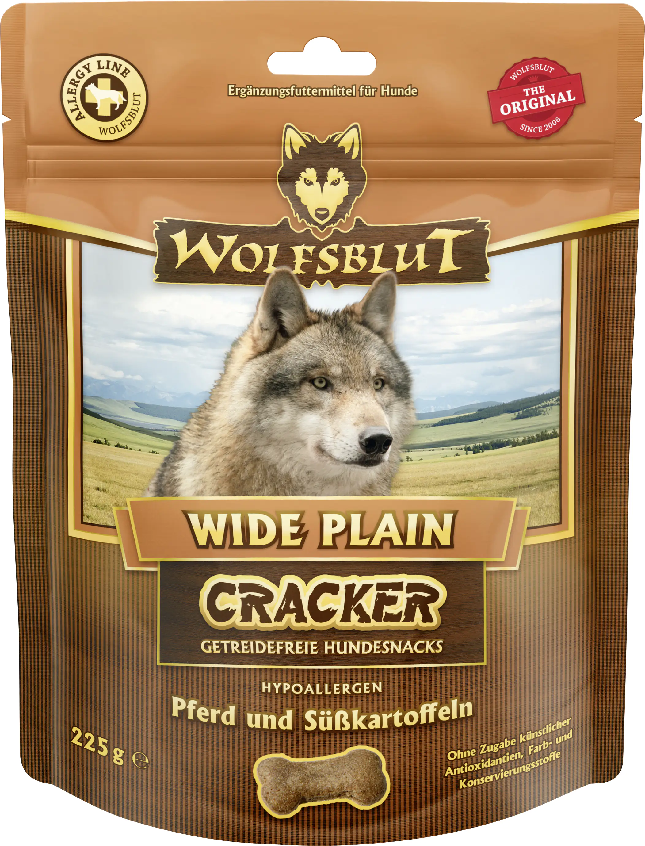 Wolfsblut Wide Plain Cracker Snack - Pferd mit Süßkartoffel 225 g Wolfsblut Wide Plain Cracker Snack - Pferd mit Süßkartoffel 225 g