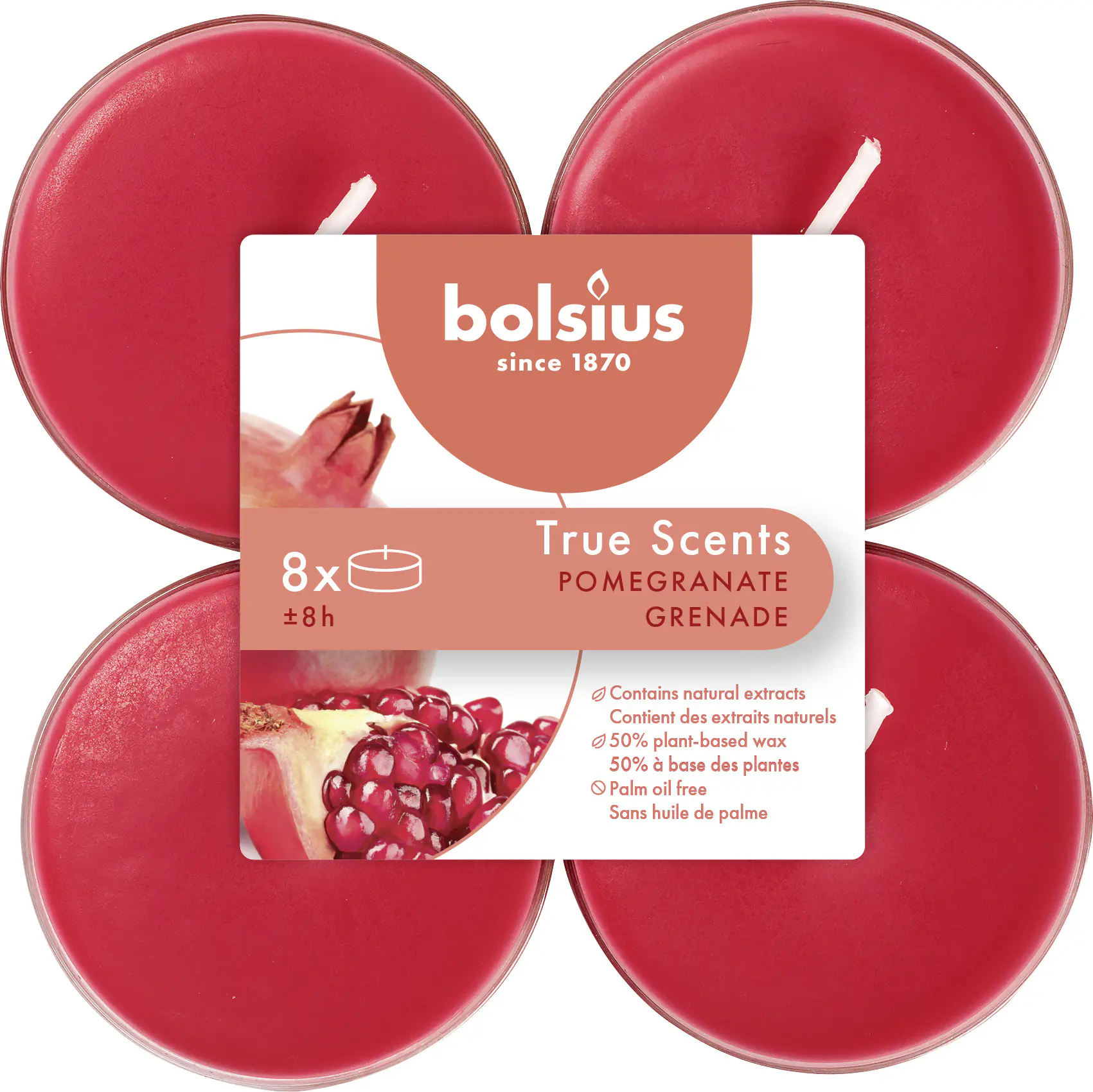 Bolsius Duftteelichter Maxi Granatapfel, Höhe 1,17 cm, Ø 4,5 cm, 6er Pack