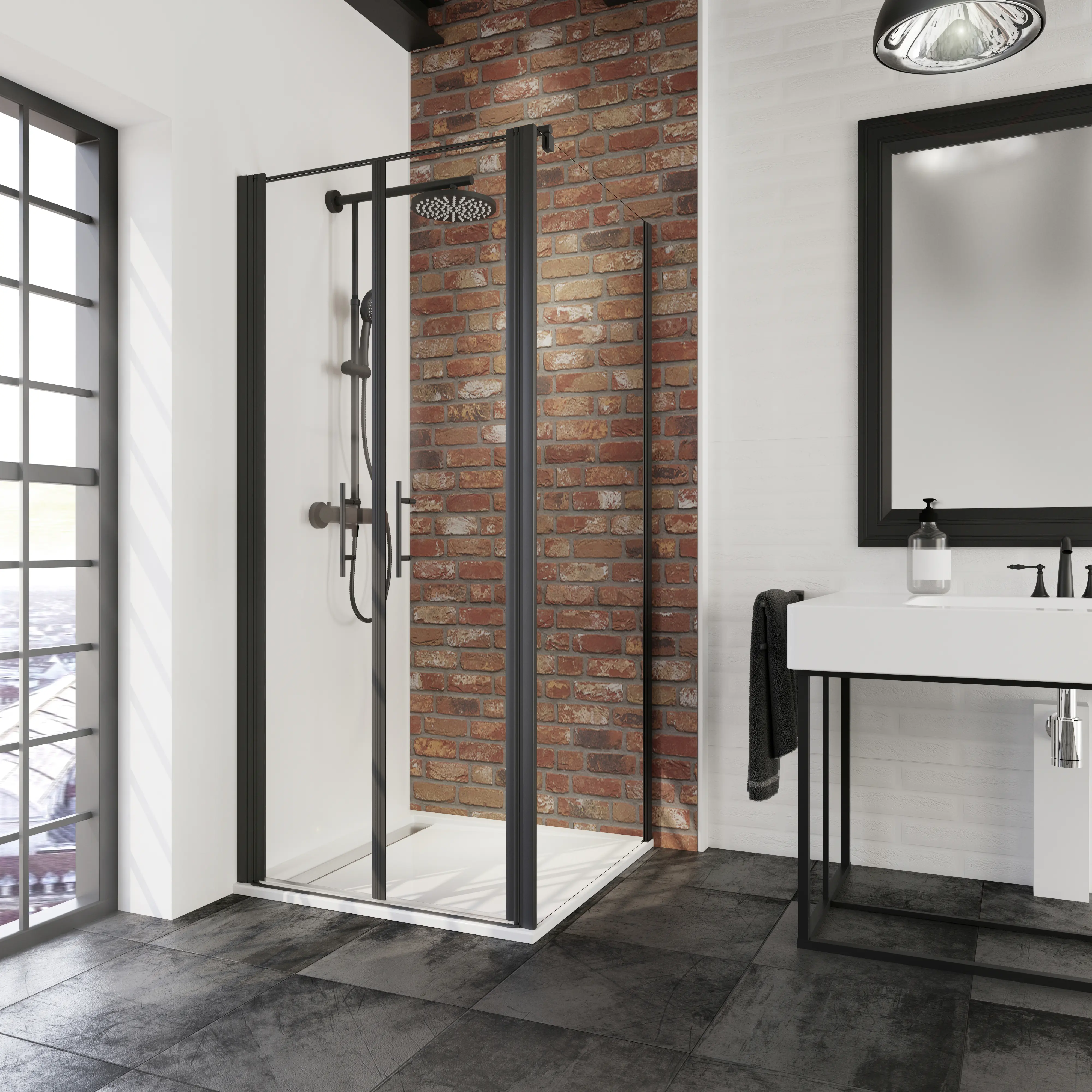 Schulte Pendeltür mit Seitenwand Alexa Style 2.0 90 x 90 cm mattschwarz