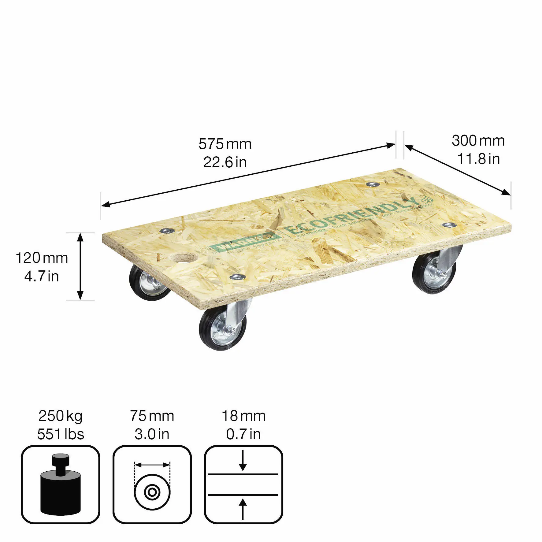 Wagner Möbelroller 58 x 30 cm Traglast 250 kg Wagner Möbelroller 58 x 30 cm Traglast 250 kg