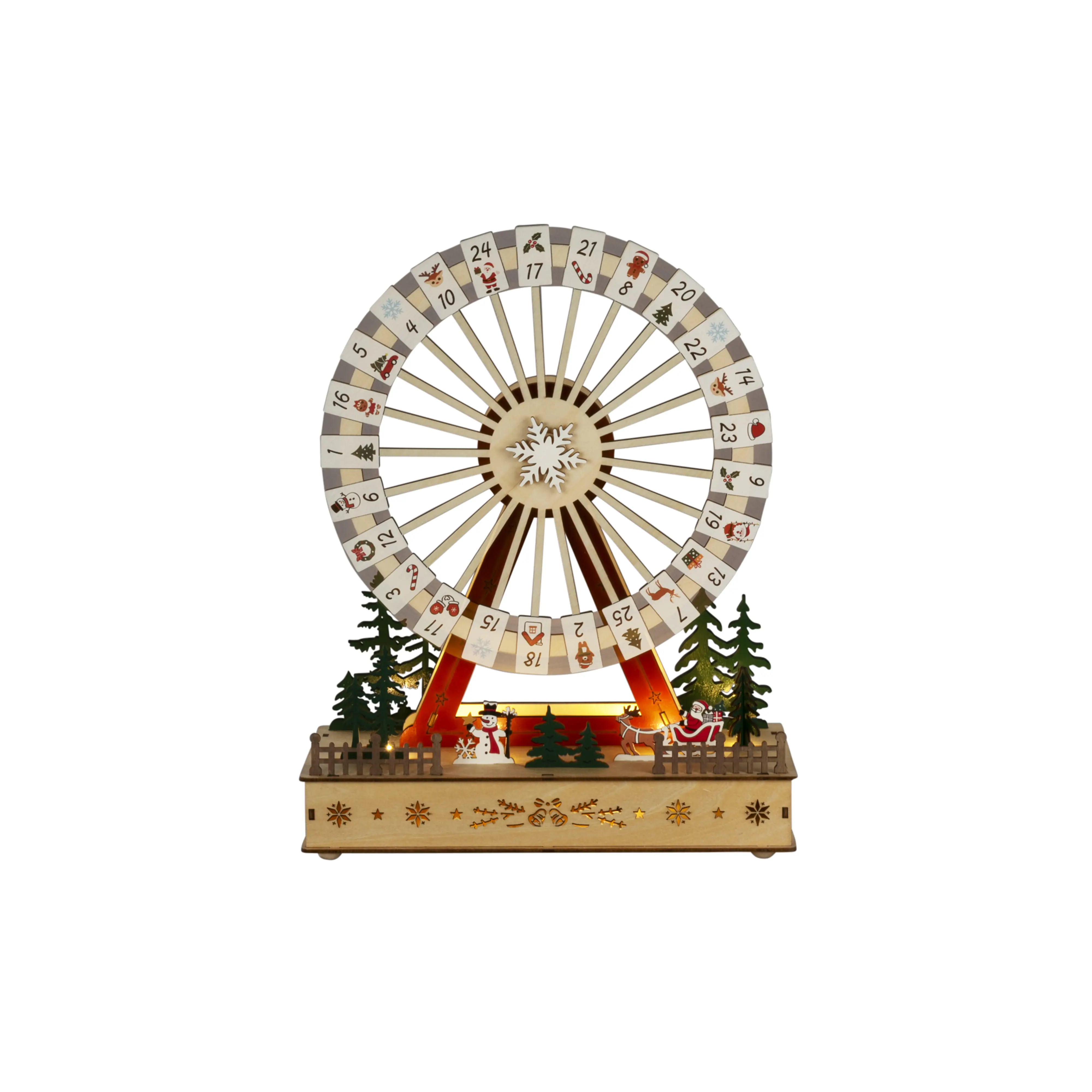 Konstsmide LED-Holzsilhouette Adventskalender Riesenrad batteriebetrieben mit Timer 28 x 35,5 cm warmweiß