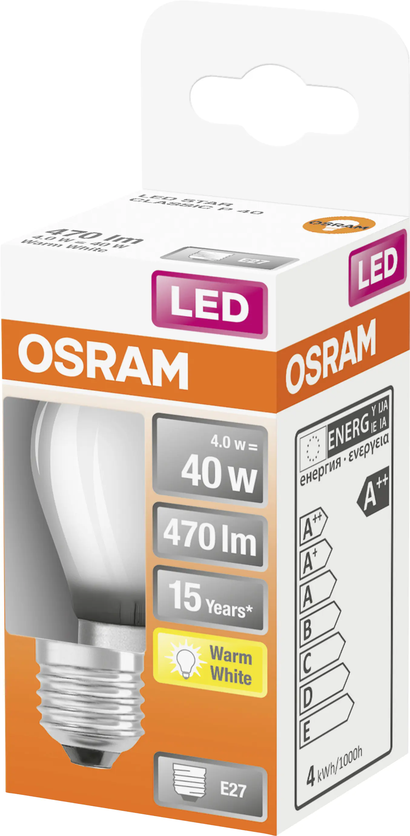 Osram LED Leuchtmittel Classic P40 E27 4W warmweiß, weiß matt