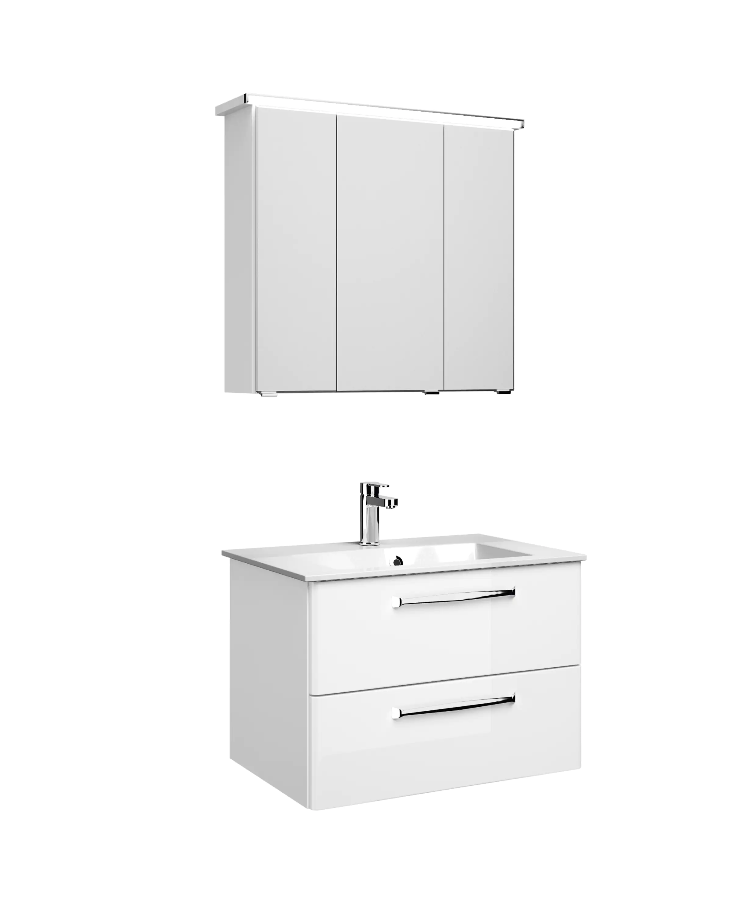 4017026080530_1 Pelipal Badmöbel-Set Trentino Weiß Hgl/Weiß Glanz mit Mineralmarmor-Waschtisch + LED-Profil 77 cm