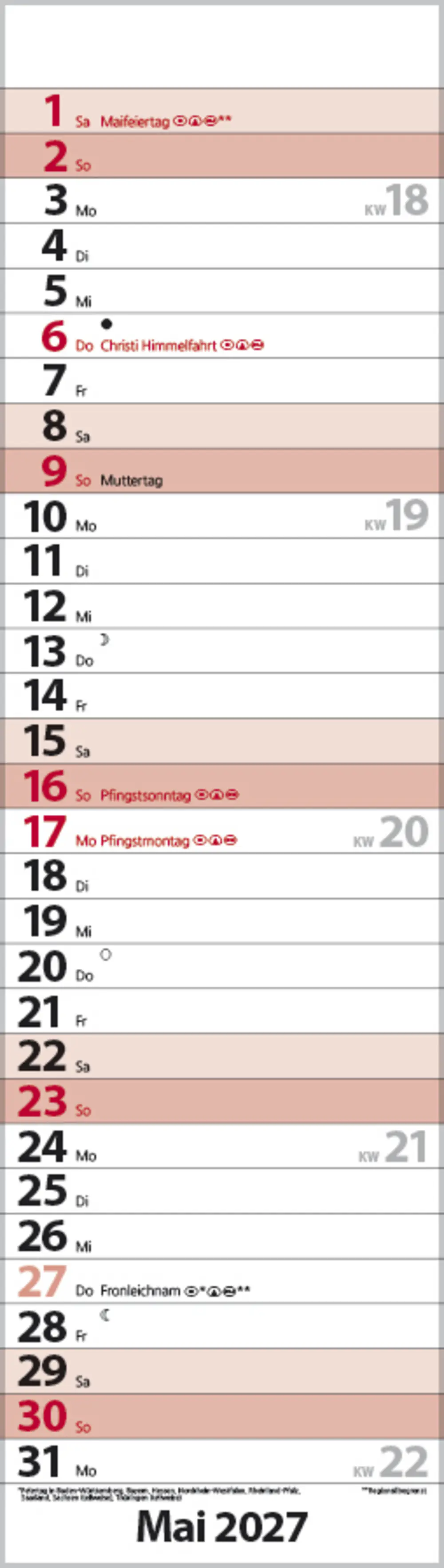 Korsch Kalender Streifenplaner Mini 2027 rot