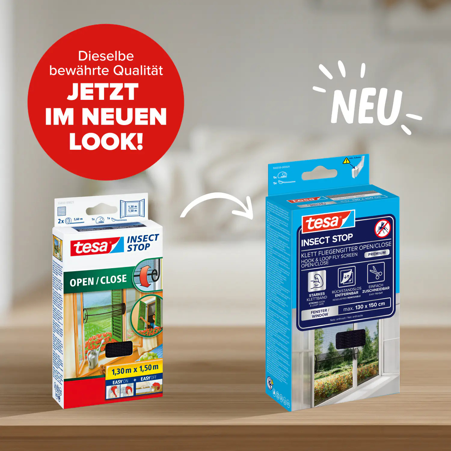 tesa Insektenschutz-Fenster Klettband OPEN/CLOSE 130 x 150 cm anthazit