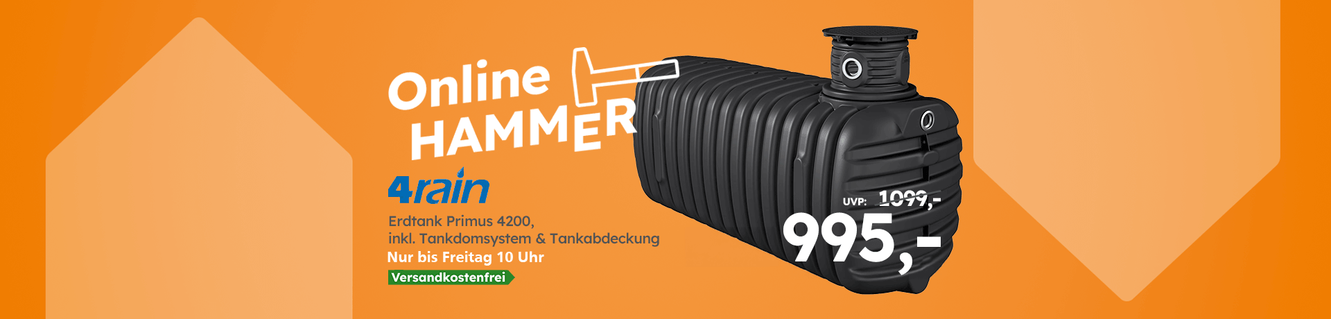 Online Hammer 4rain Erdtank Primus 4200 jetzt für 995 Euro statt 1099, nur bis Freitag 10 Uhr, versandkostenfrei.