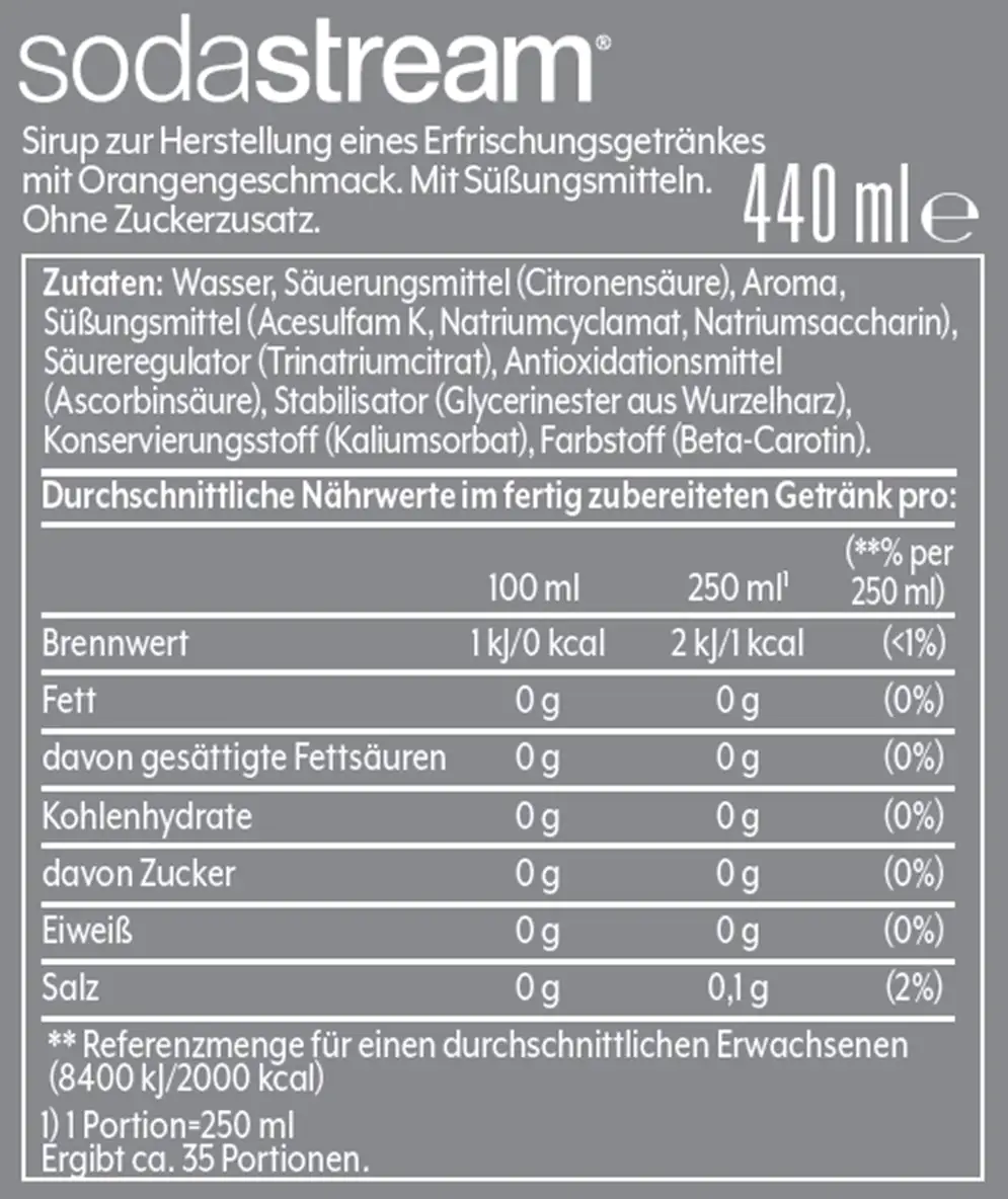 Sodastream Sirup Orange ohne Zucker, 440 ml Sodastream Sirup Orange ohne Zucker, 440 ml