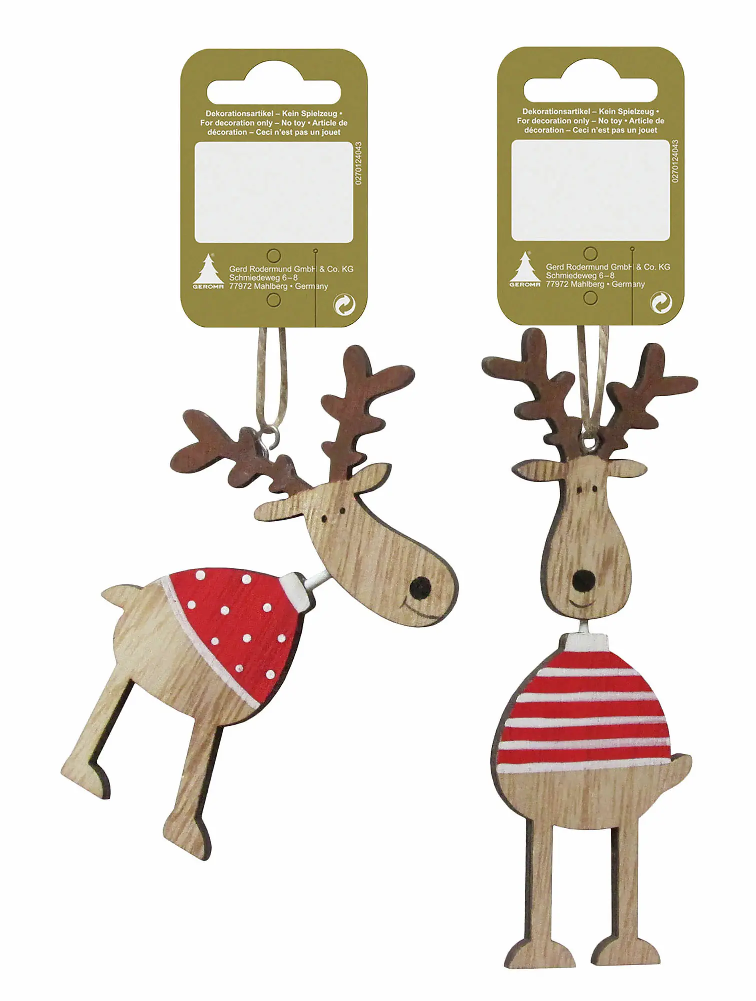 Dekoanhänger Elch aus Holz 12 cm natur rot 2-fach sortiert
