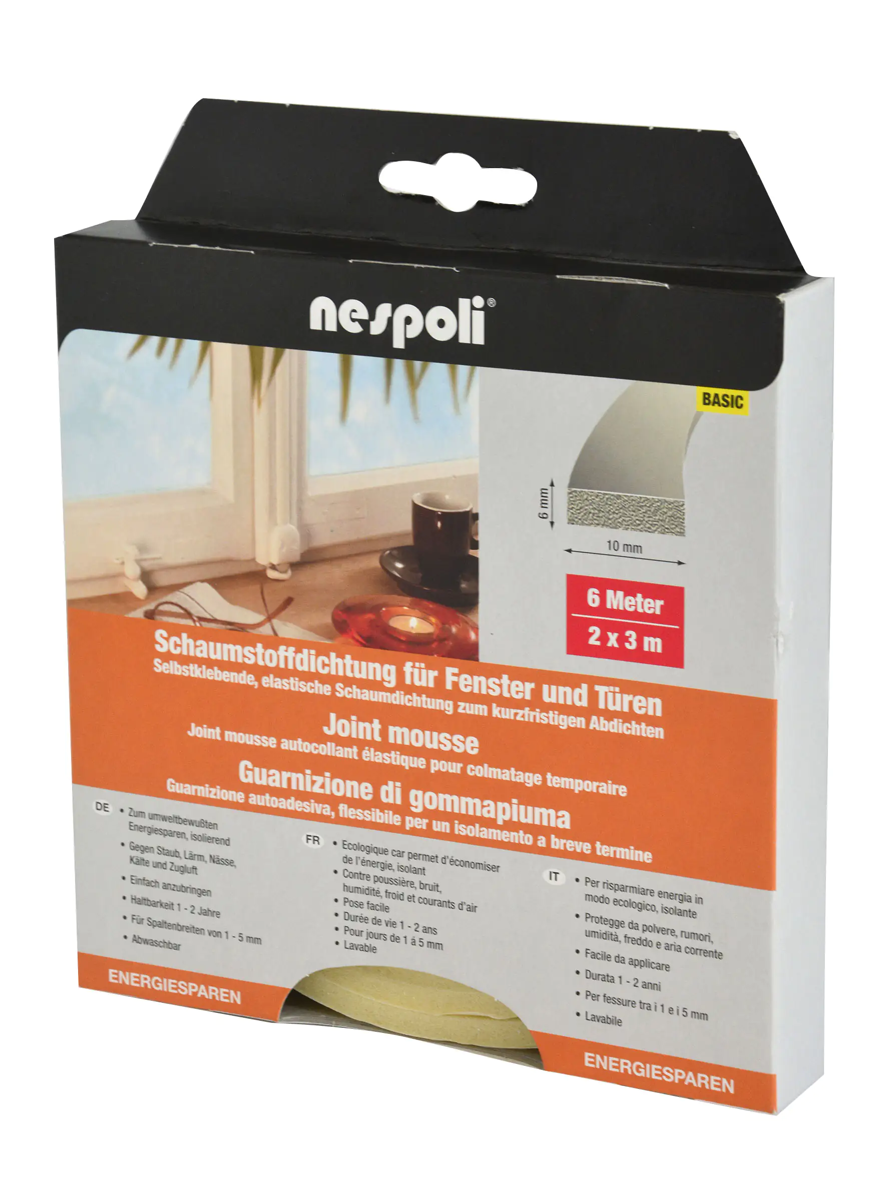 Nespoli Fenster- und Türdichtung 10 x 6 mm je 3 m, 10 x 6 mm, weiß, 2 Stück