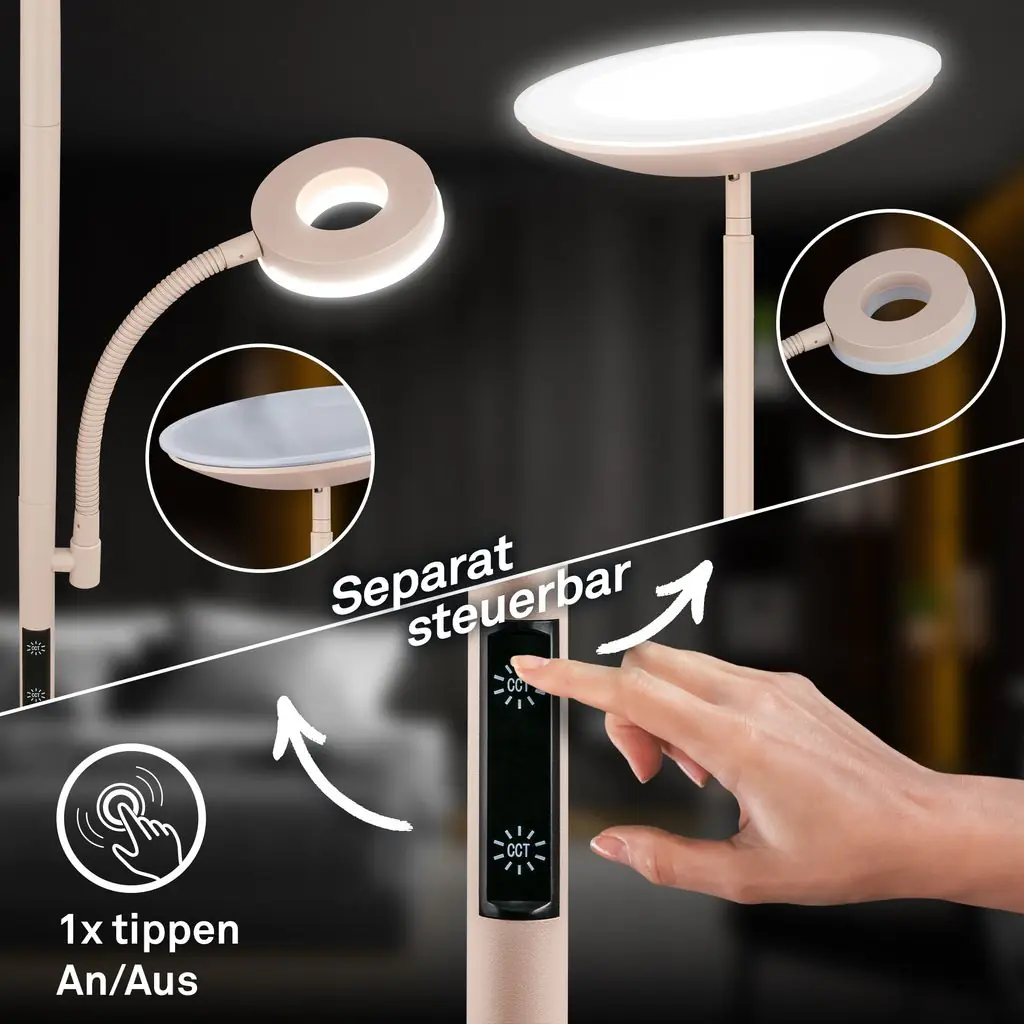 Briloner LED-Stehleuchte SIRA mit Lesearm Ø 26 x 180 cm beige