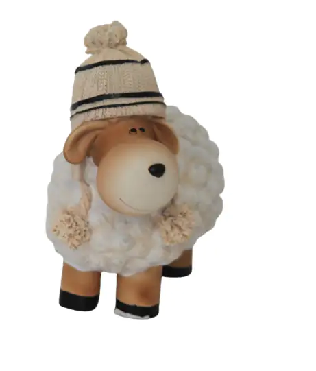 Dekofigur Schaf mit Bommelmütze weiß 19,5 x 10,5 x 18 cm