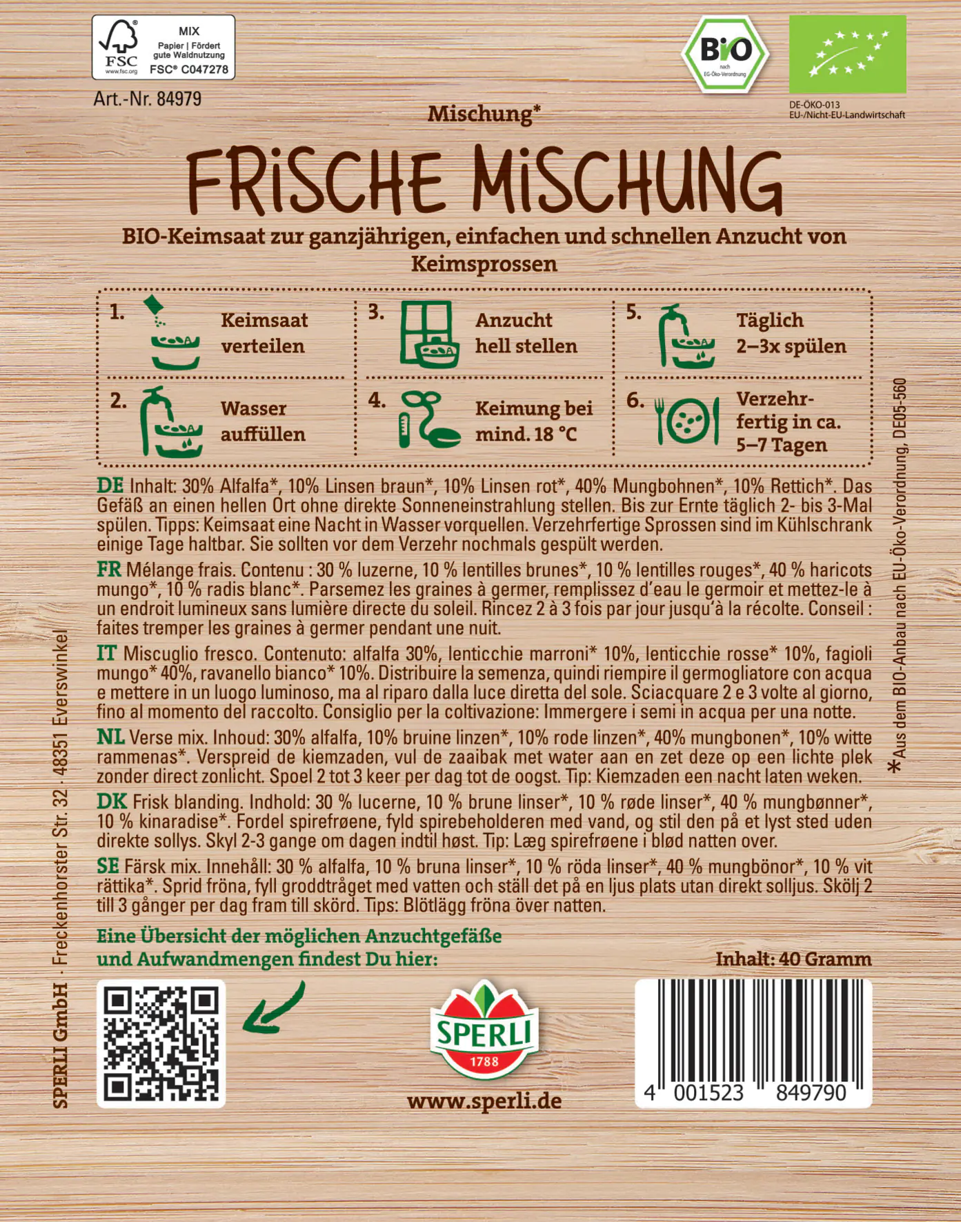 Sperli BIO Keimsprossen-Saat Frische Mischung