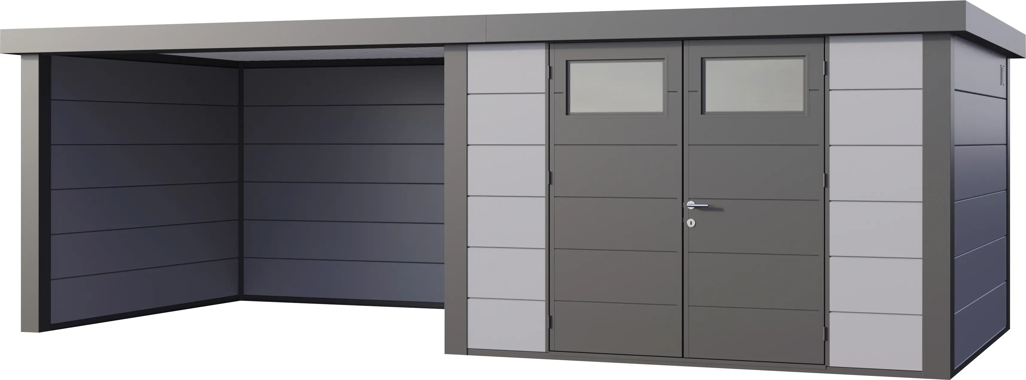 Telluria Gerätehaus Classico Lounge L 3330 links lichtgrau 672 x 298 cm