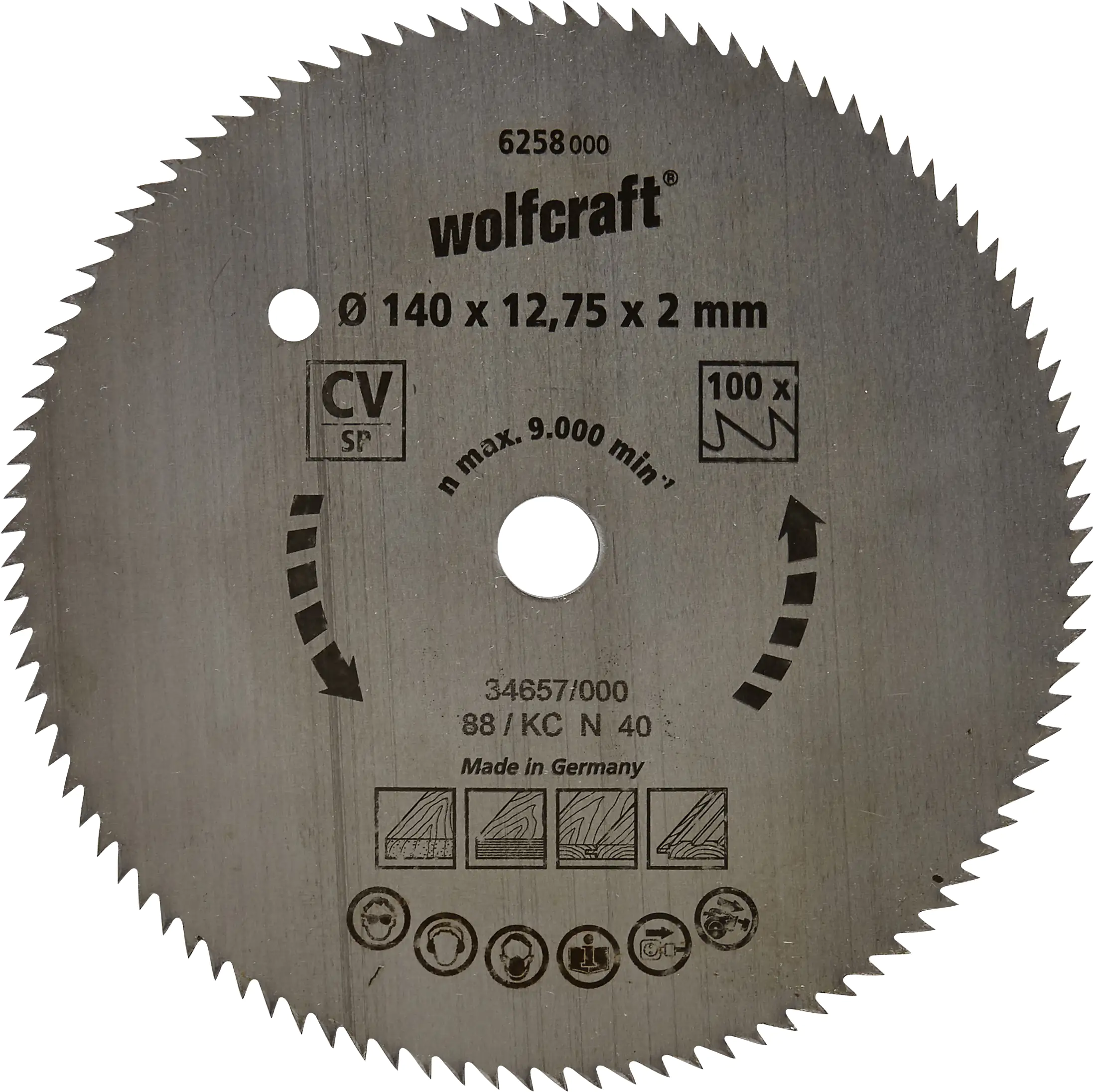 Wolfcraft Kreissägeblatt Ø 140 mm Bohrung Ø 12,75 mm 80 Zähne