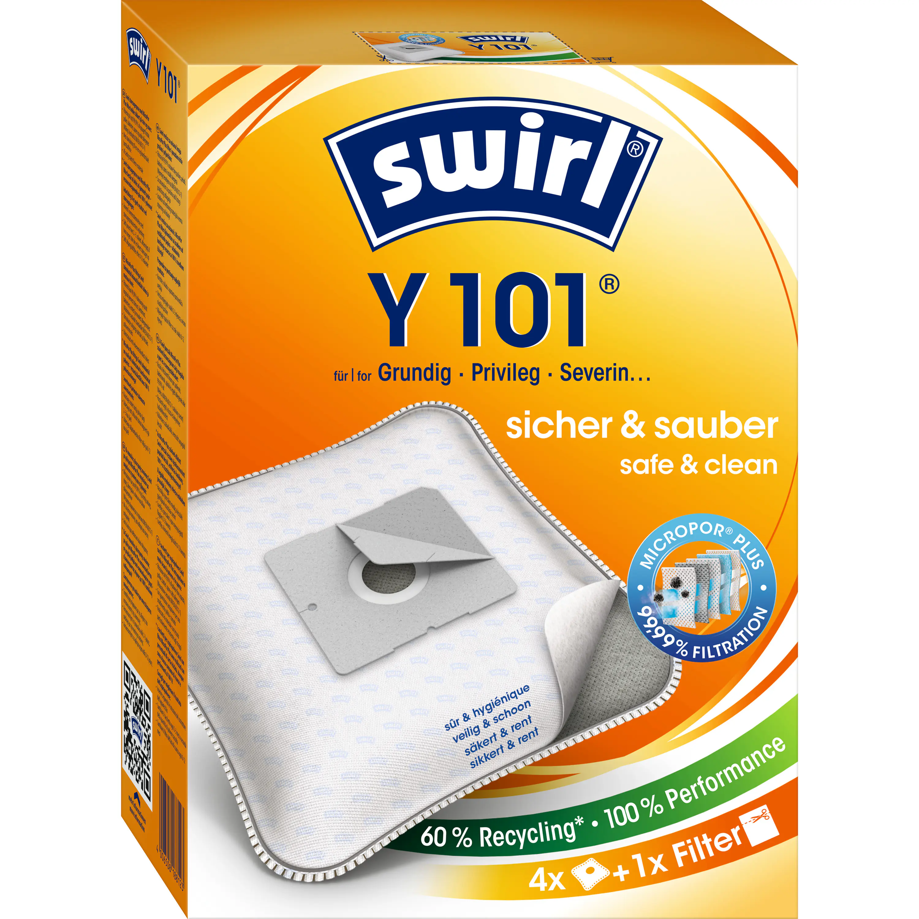 Swirl Y 101 EcoPor Staubsaugerbeutel 4 Staubbeutel + 1 Filter
