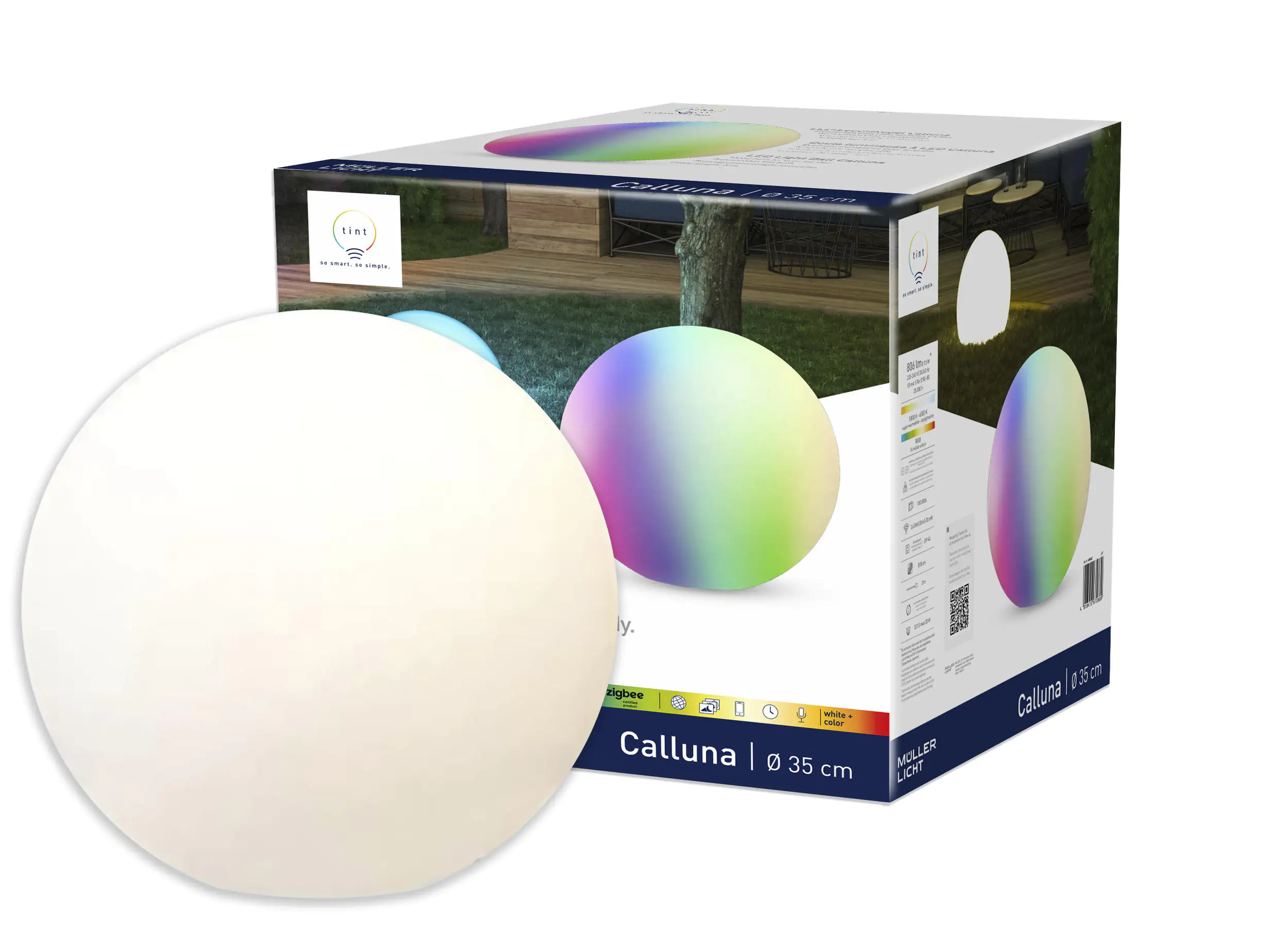 4018412672889 Müller Licht tint LED-Leuchtkugel Calluna Outdoor 35 cm E27 RGBW Smart