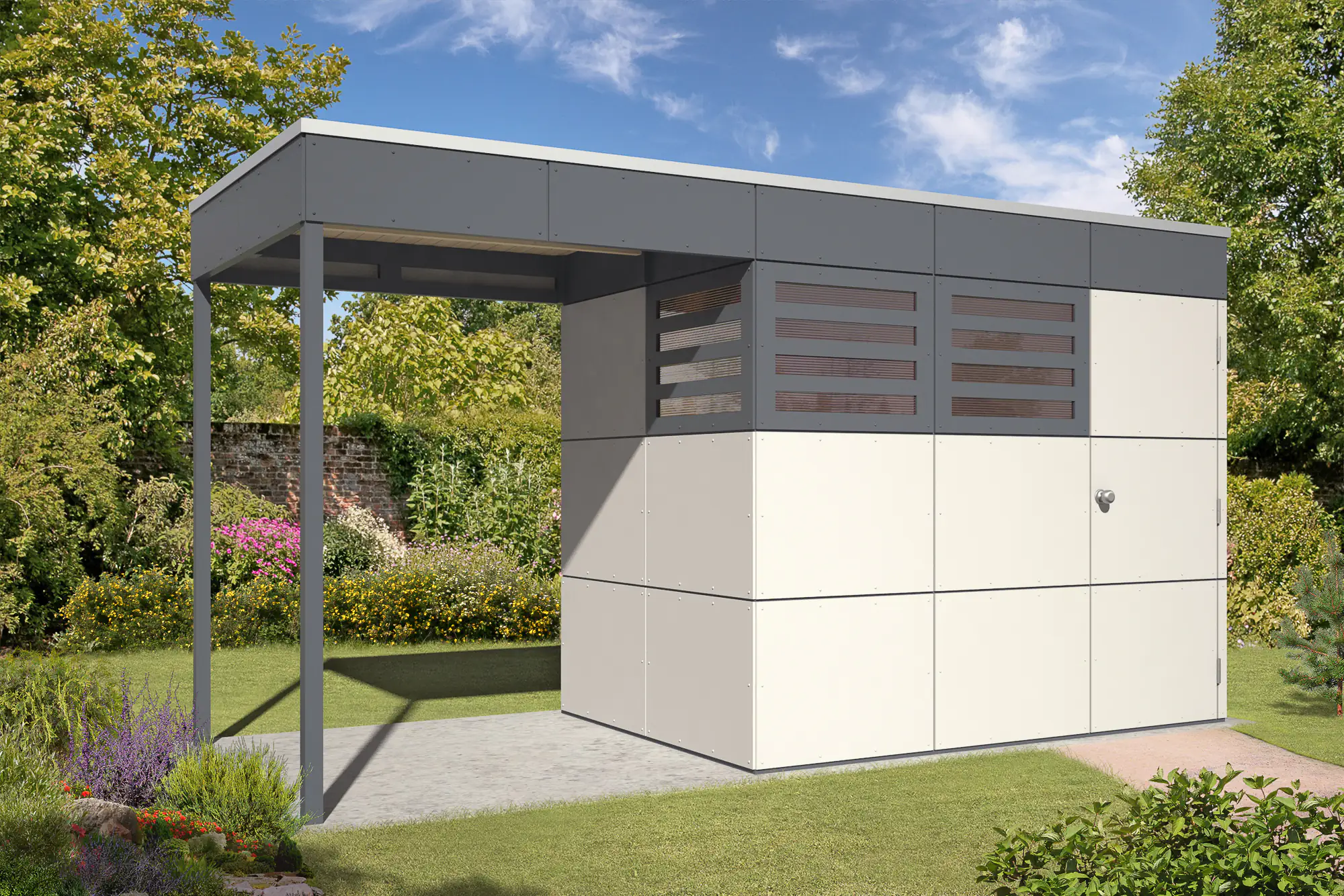 SKAN HOLZ Seitliche Überdachung für CrossCube 168 x 169 cm Gr. 2 Schiefergrau