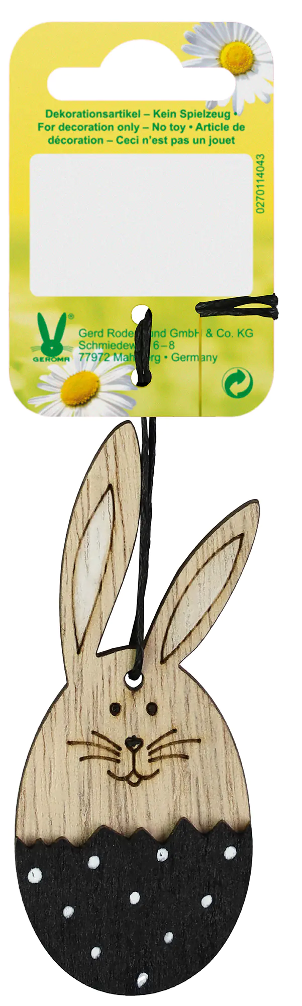 Dekohänger Osterhasenei 9,5 x 4,5 cm natur schwarz weiß