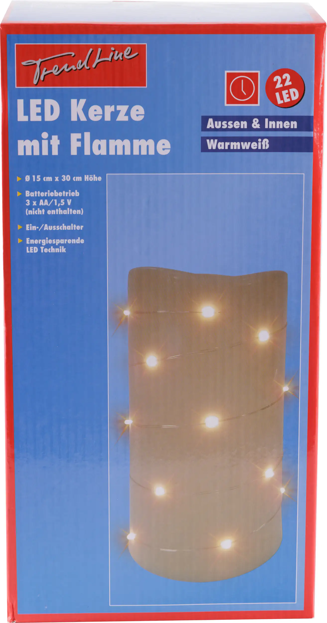 TrendLine LED Kerze mit Flamme 30 x Ø 15 cm warmweiß Außen mit Timer