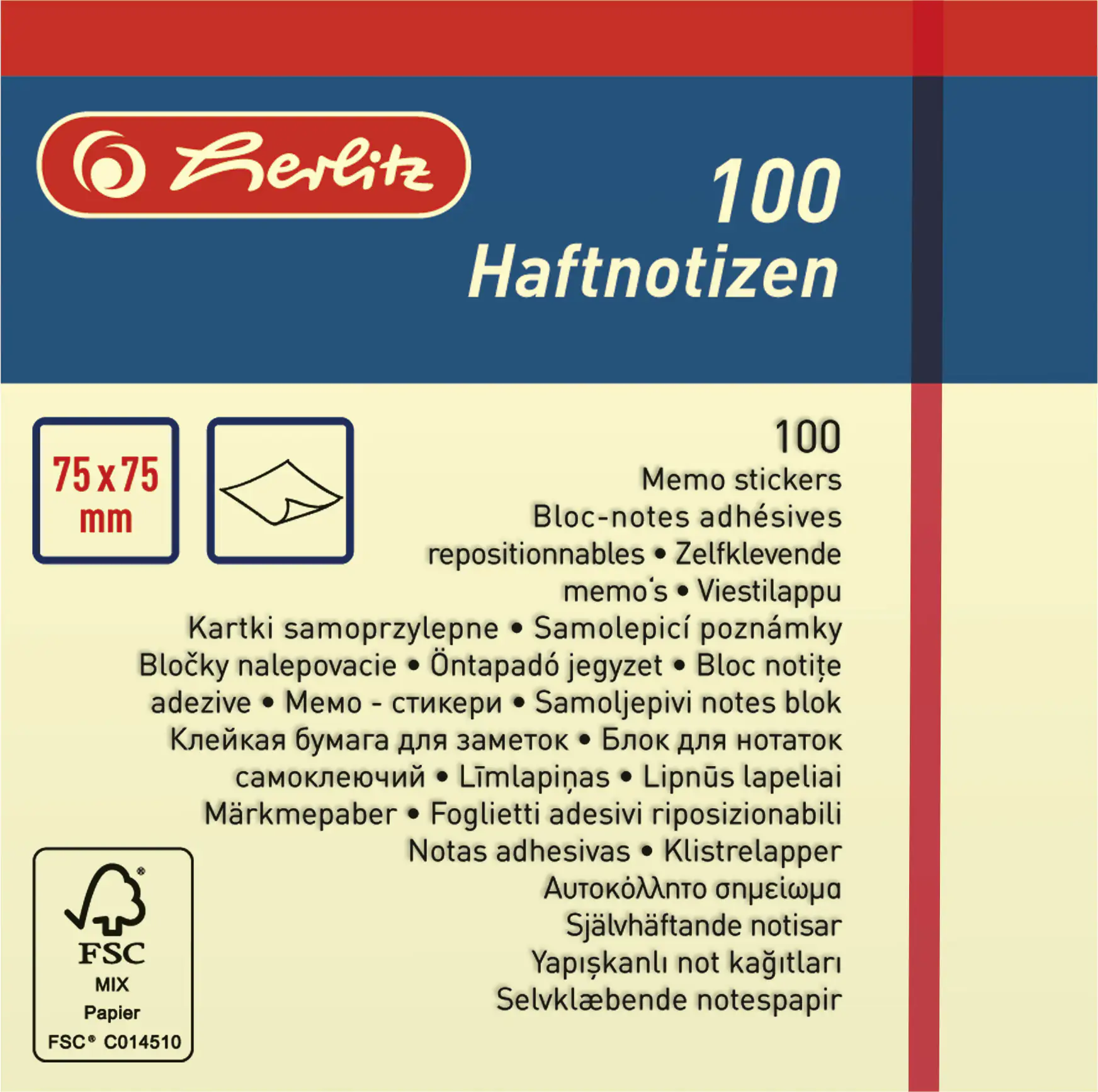 herlitz Haftnotizen 100 Blatt 75 x 75mm 
