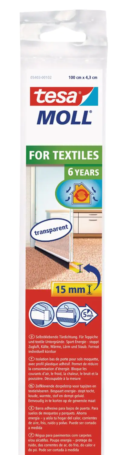 tesa Moll Türdichtschiene Standart weiß, für Textilböden, für Spalten bis 15 mm