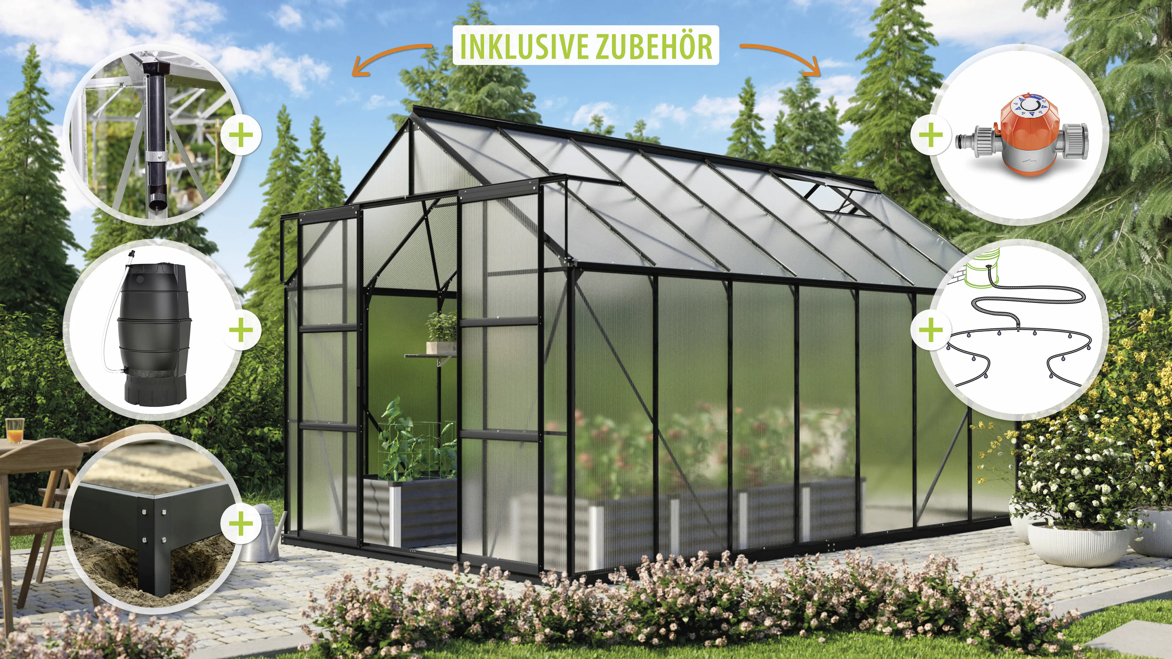 Vitavia Gewächshaus-Set Uranus 11500 HKP 4 mm schwarz 254 x 441 cm 