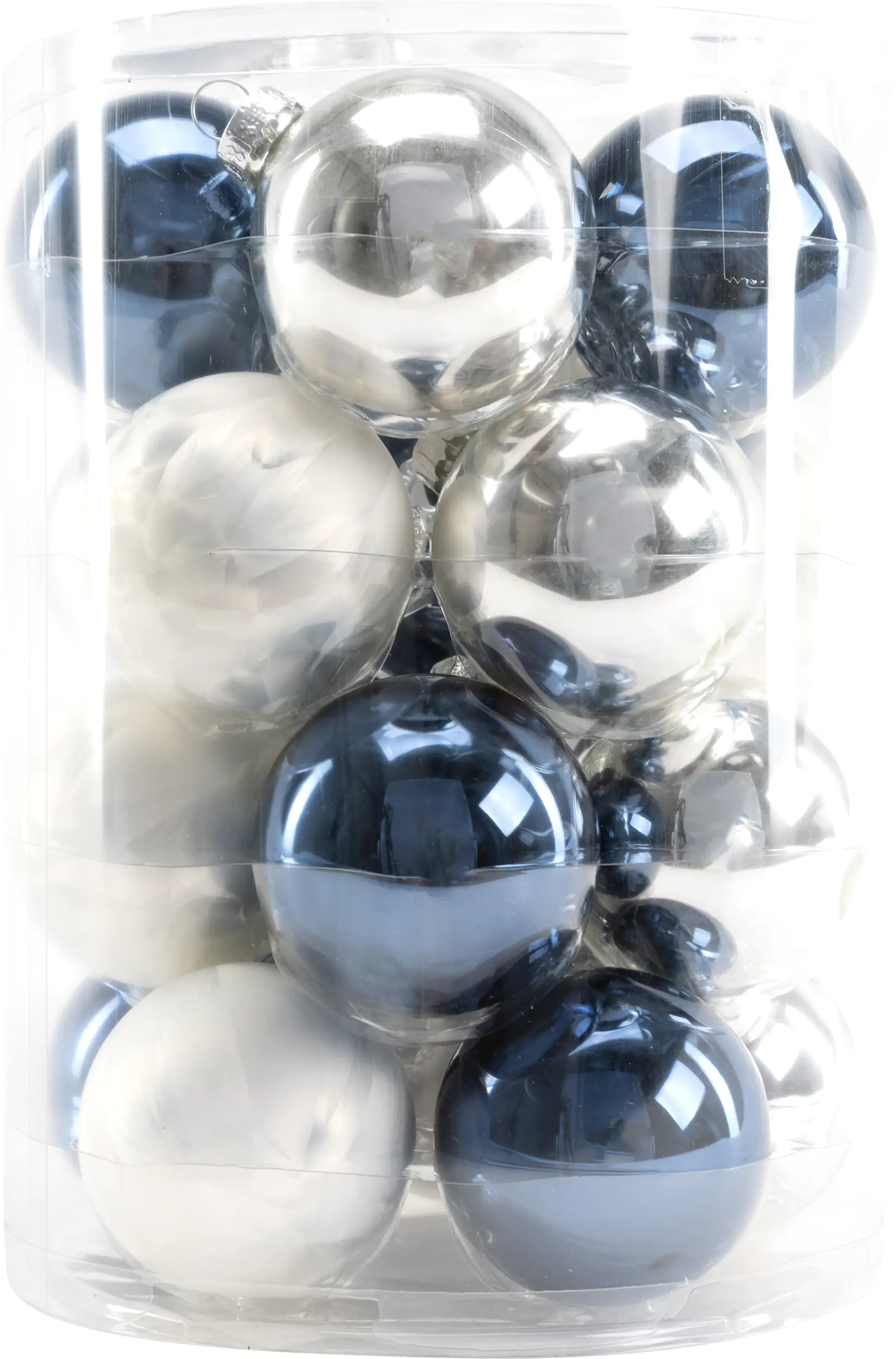 4333692536882 TrendLine Weihnachtskugeln aus Glas Ø 6 cm weiß-silber-nachtblau 20 Stück