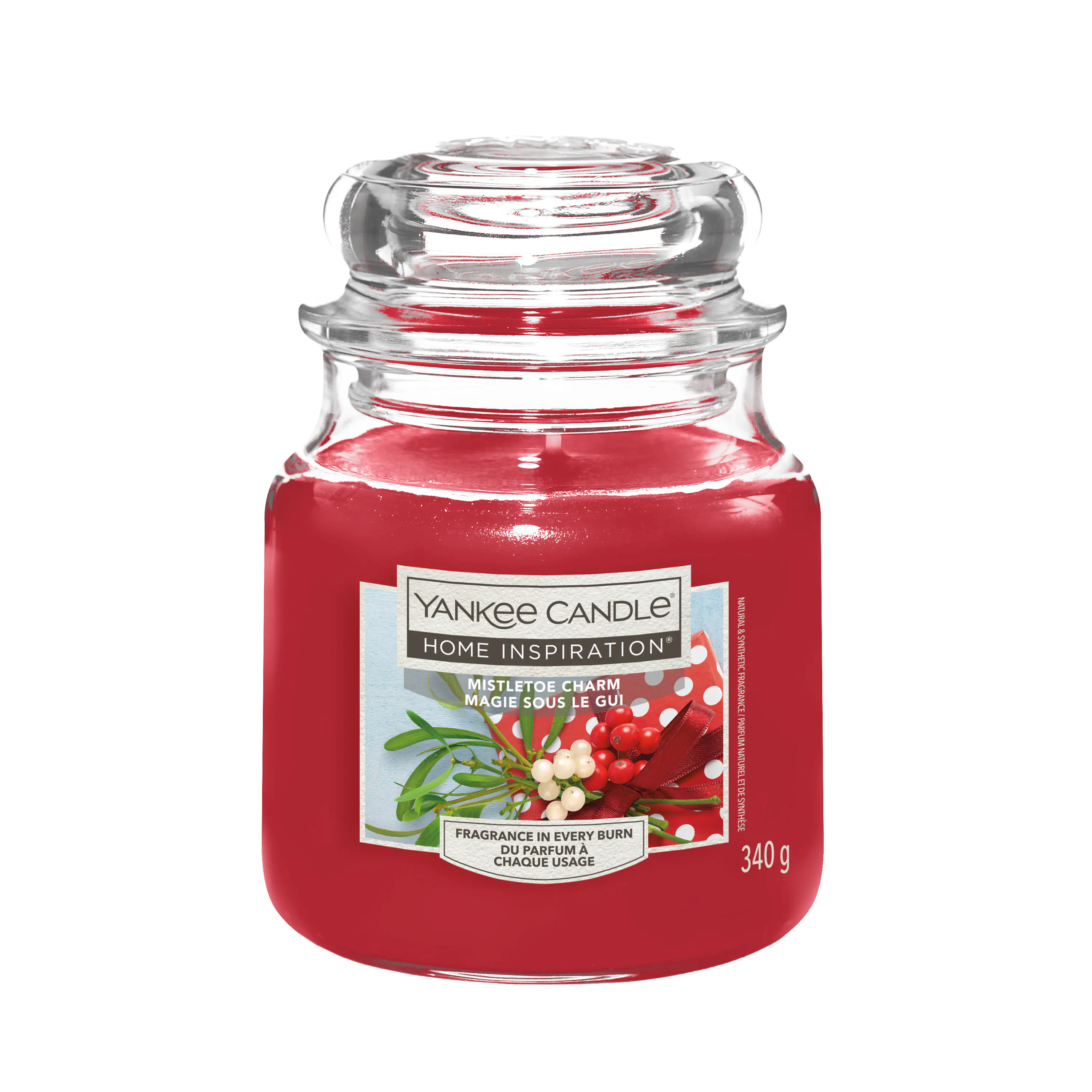 Yankee Candle Duftkerze Mittleres Glas Mistletoe Charm 340 g, rot 