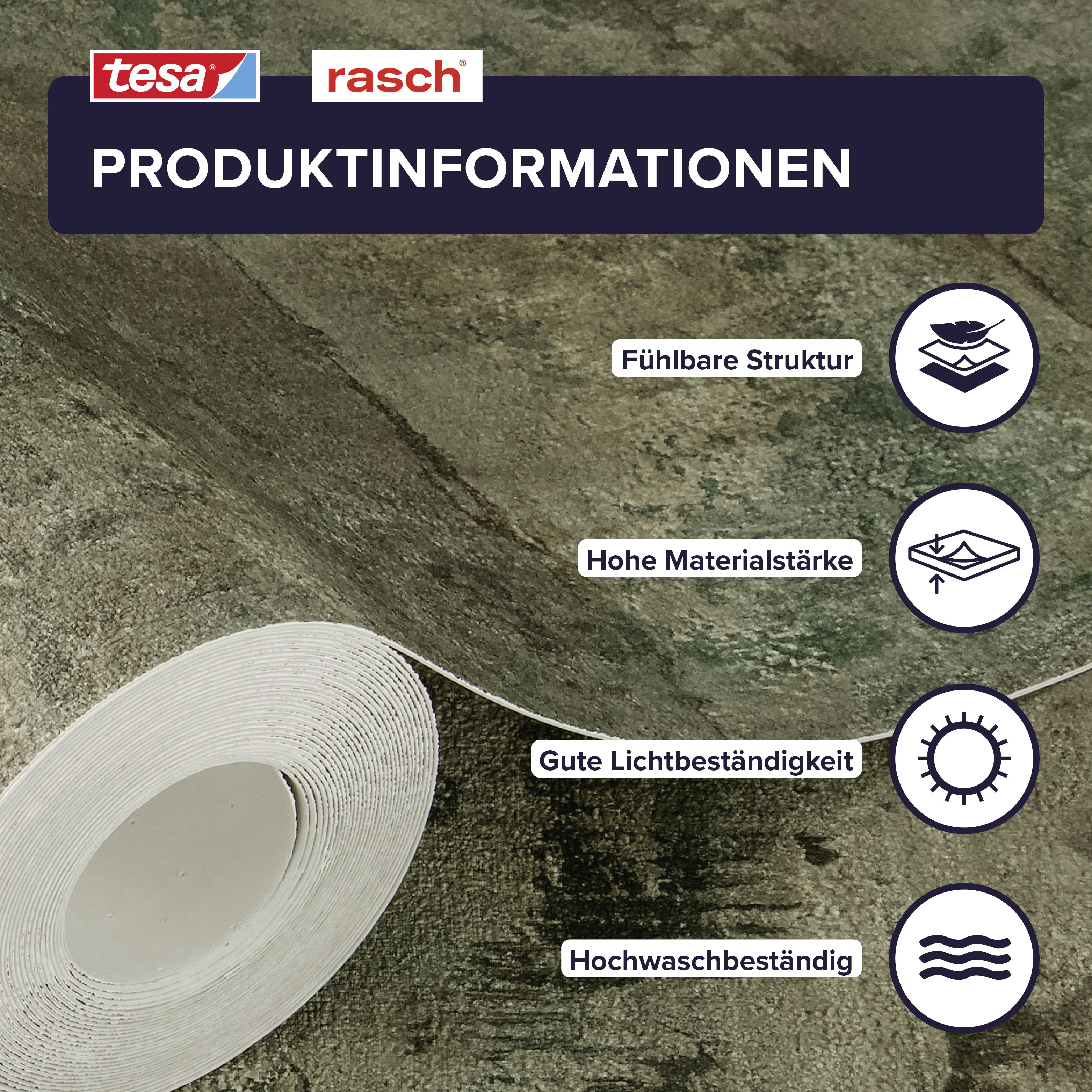 Tesa x Rasch selbstklebende Vliestapete Atlas Betonoptik braun grün 6 x 0,53 m