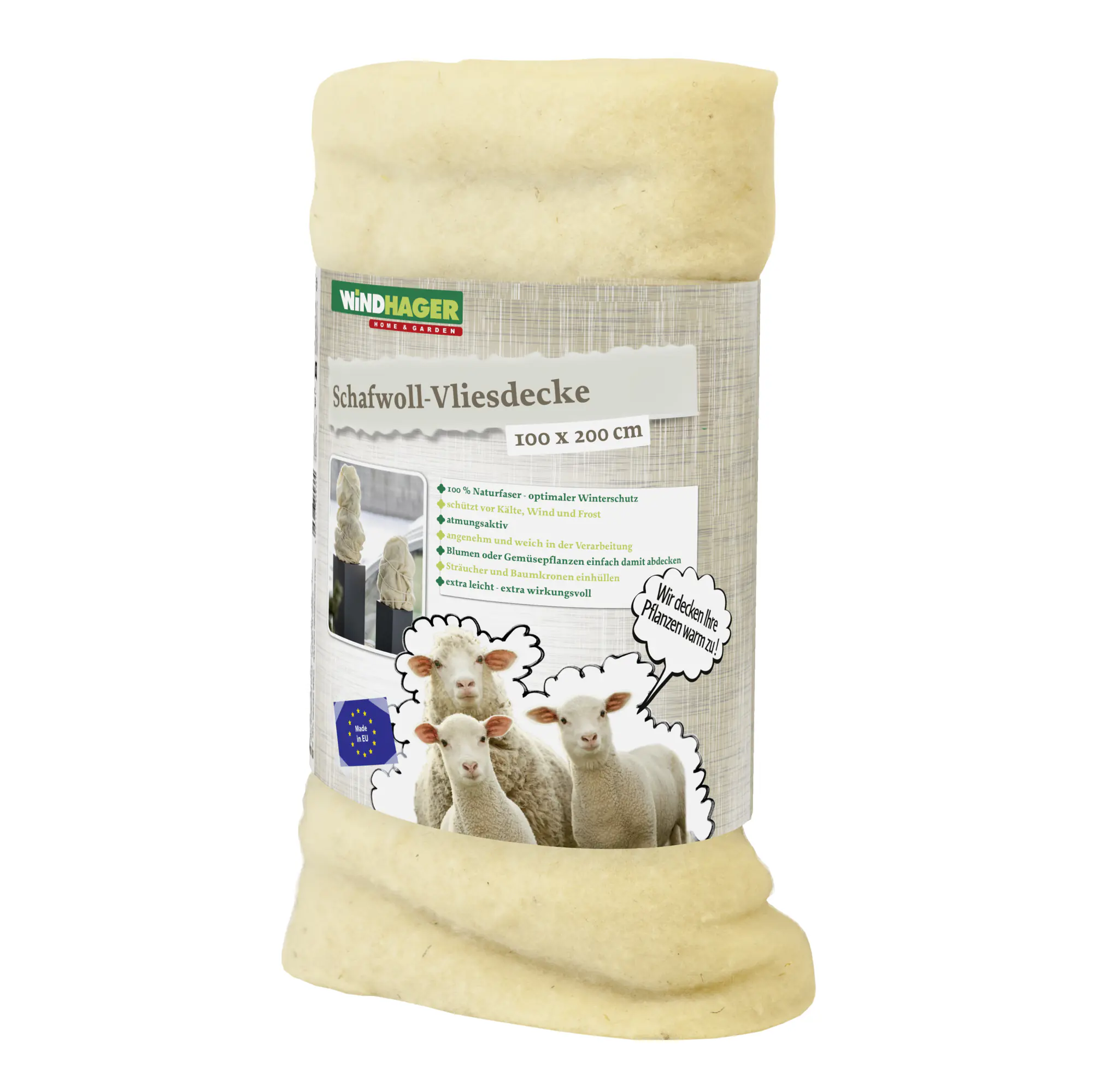 Windhager Schafwoll-Vliesdecke weiß 2 x 1 m , 100g/m²