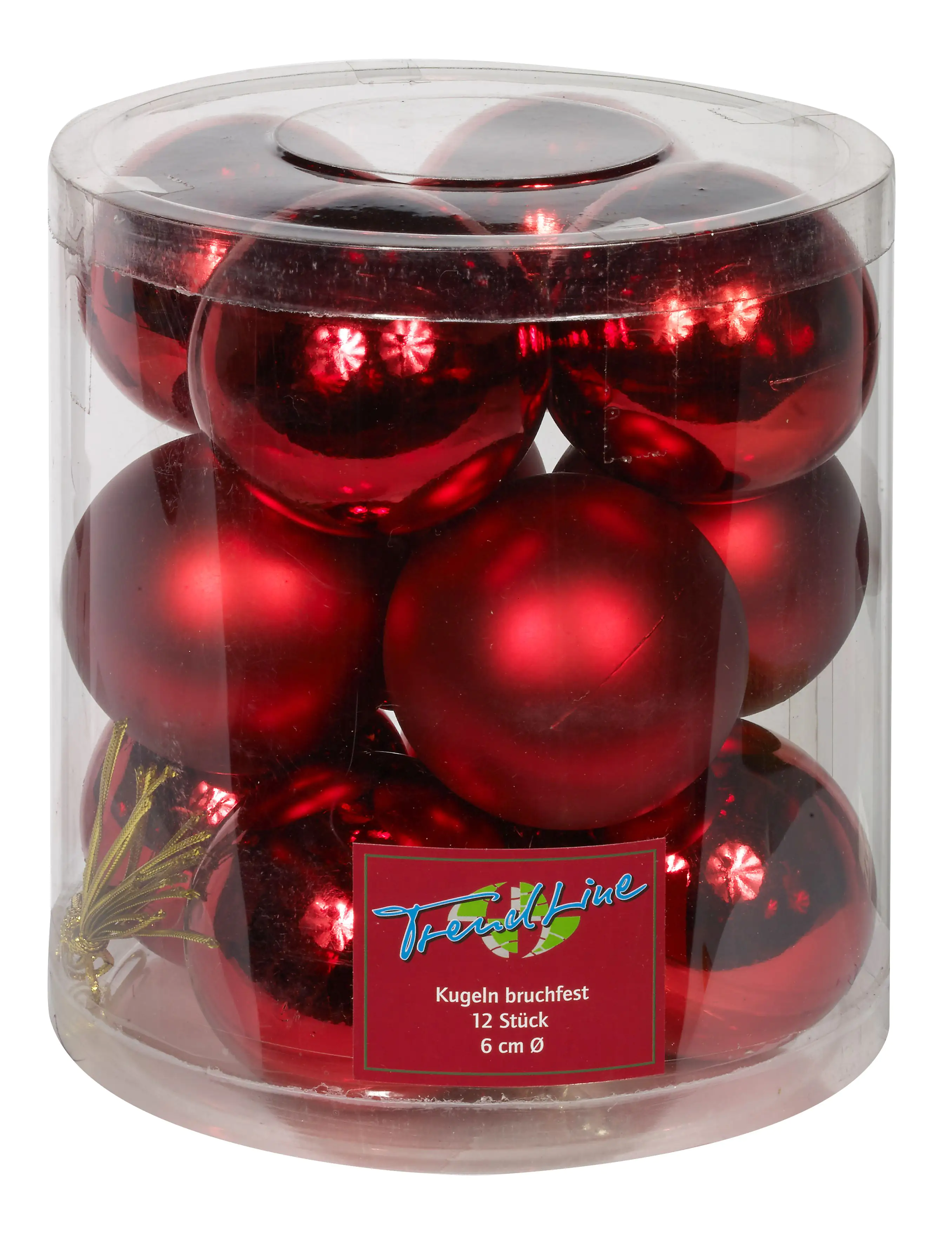 2076601527411 TrendLine Weihnachtskugeln bruchfest, langlebig Ø 6 cm rot 12 Stück