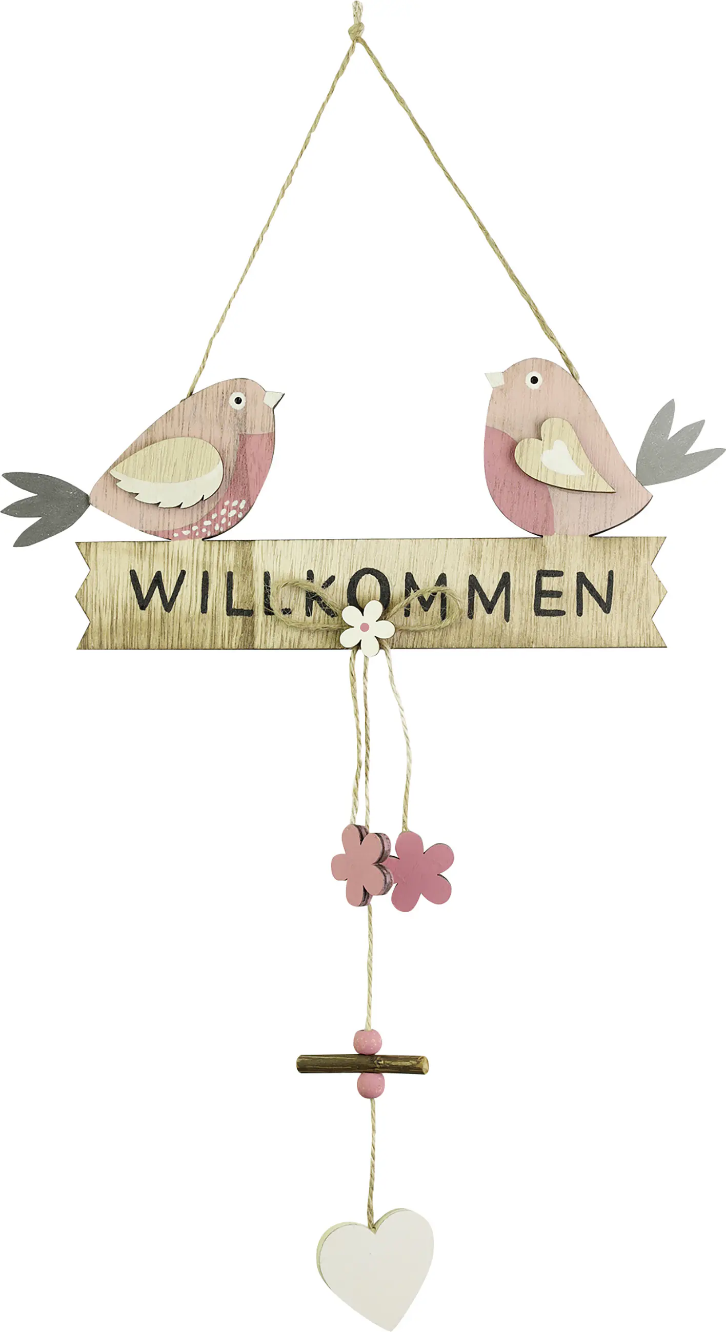 Deko Willkommensschild Tür Holz 46 x 26 cm natur rosa