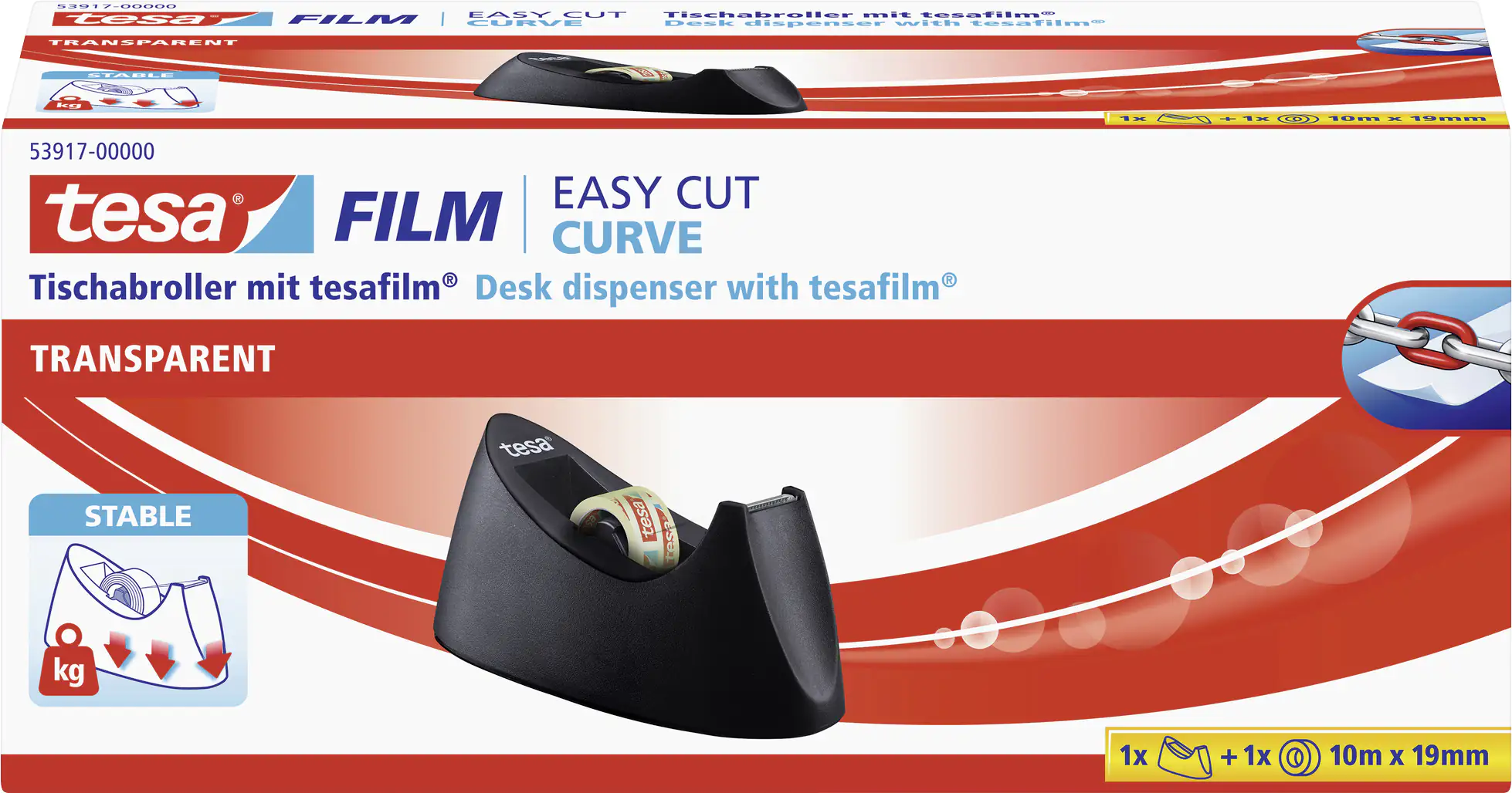 tesa Tischabroller Curve mit Klebefilm 10 m x 19 mm