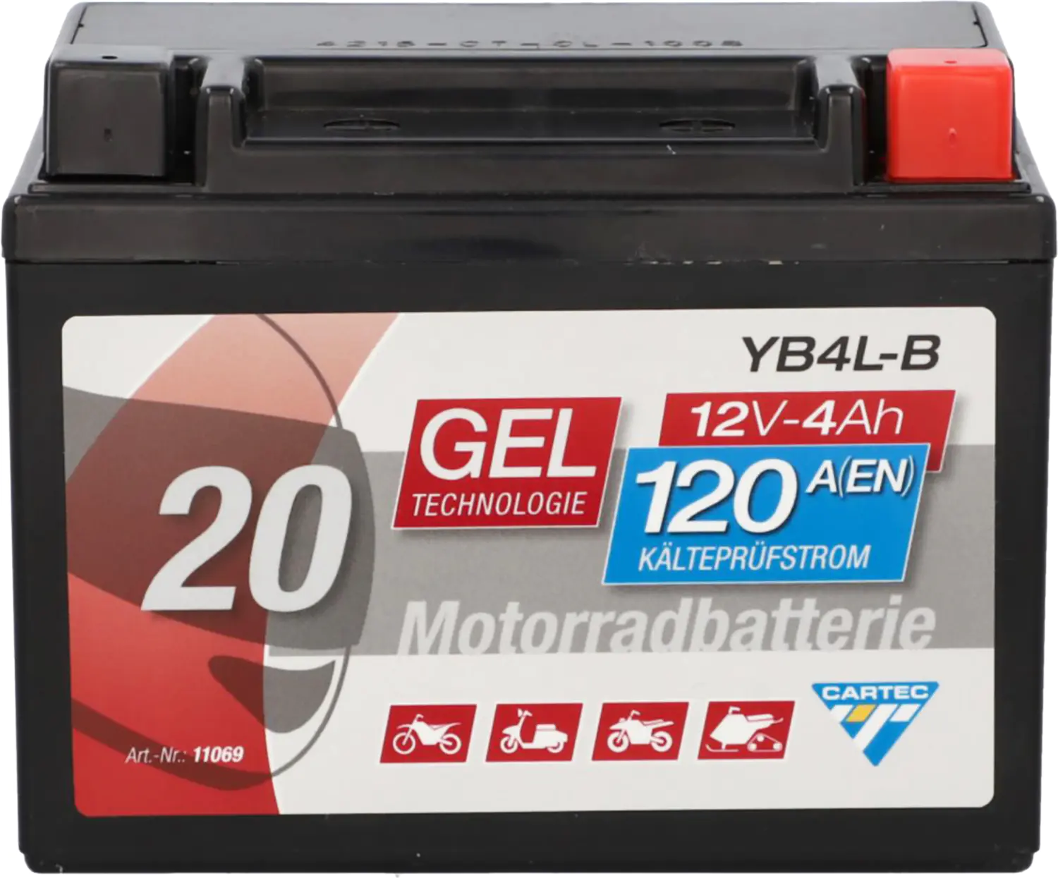 Cartec Gel Motorradbatterie YB4L-B 4Ah 120A Cartec Gel Motorradbatterie YB4L-B 4Ah 120A