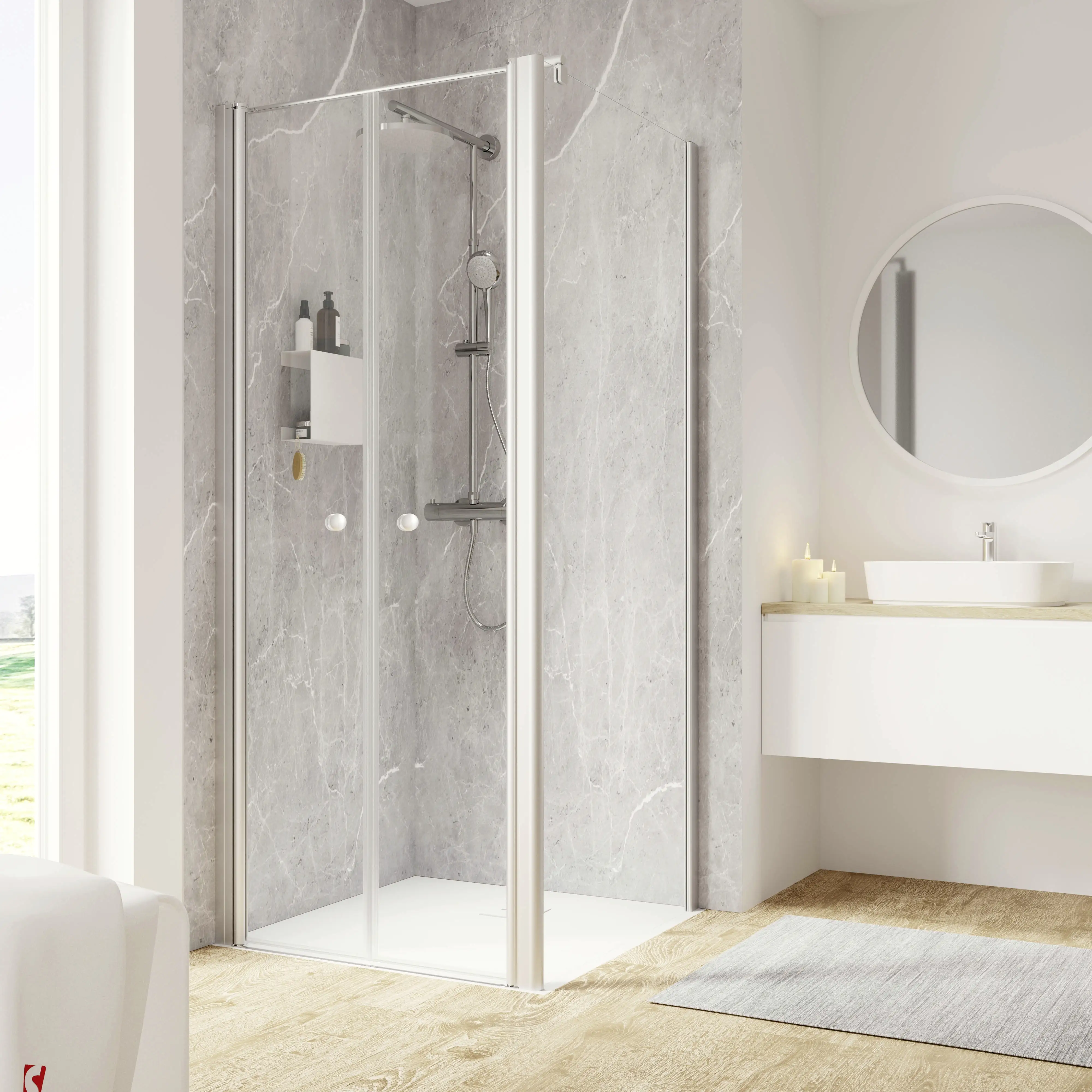 Schulte Pendeltür rechts Seitenwand rechts Garant 2.0 90 x 90 x 200 cm Alu-Natur